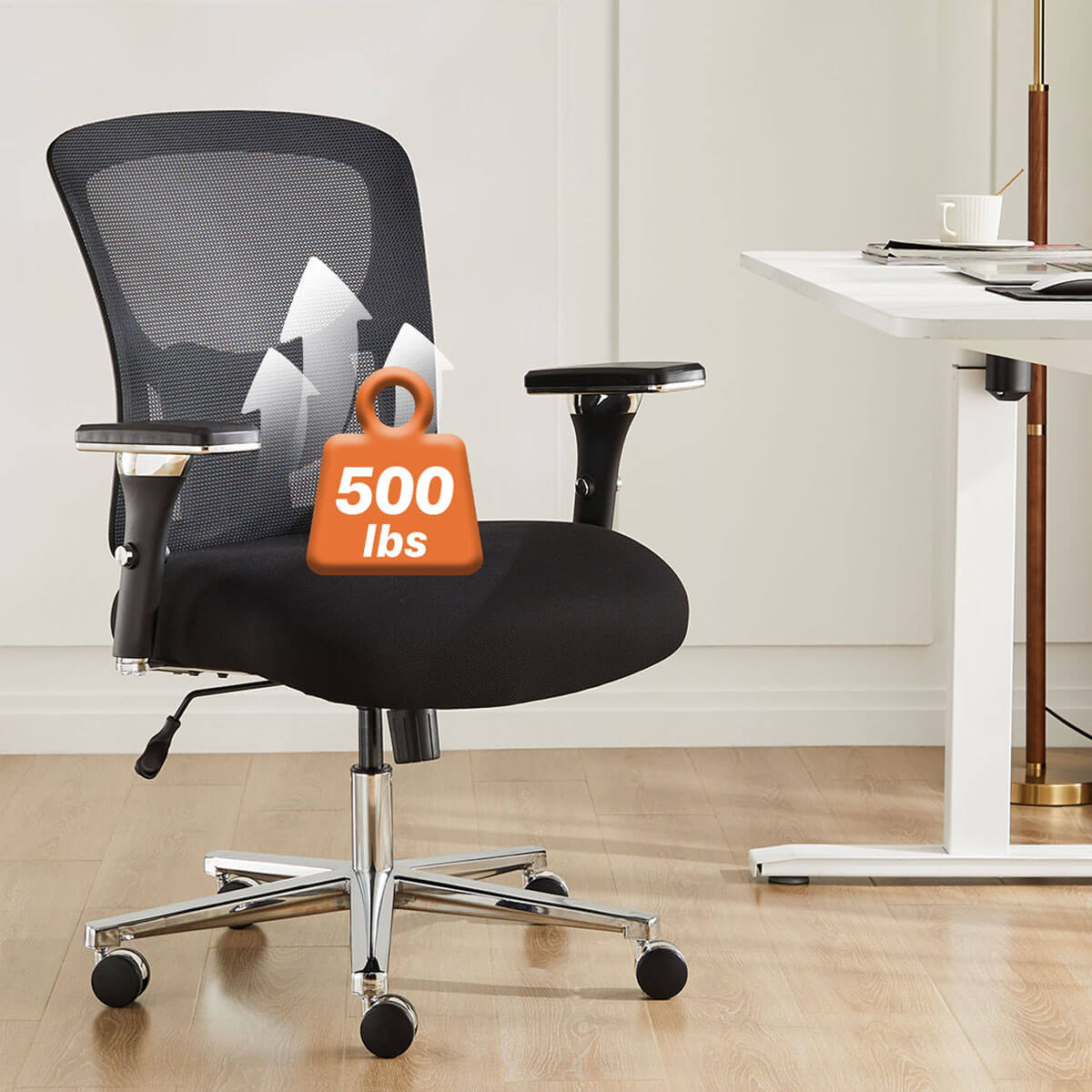 Heavy Duty Ergonomic Office Chair, Adjustable Lumbar Support, Oversized Cushion, 500lb Capacity