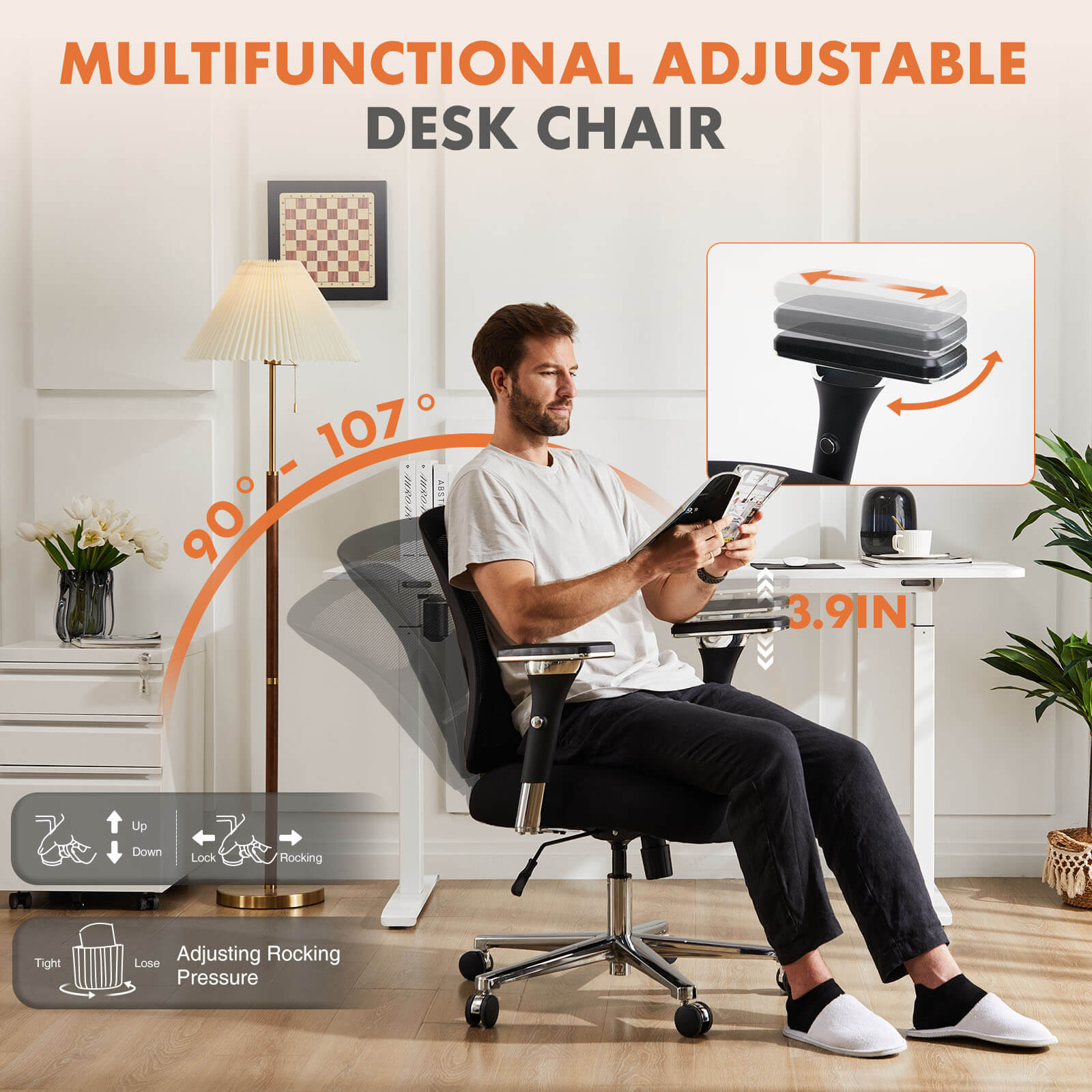 Heavy Duty Ergonomic Office Chair, Adjustable Lumbar Support, Oversized Cushion, 500lb Capacity