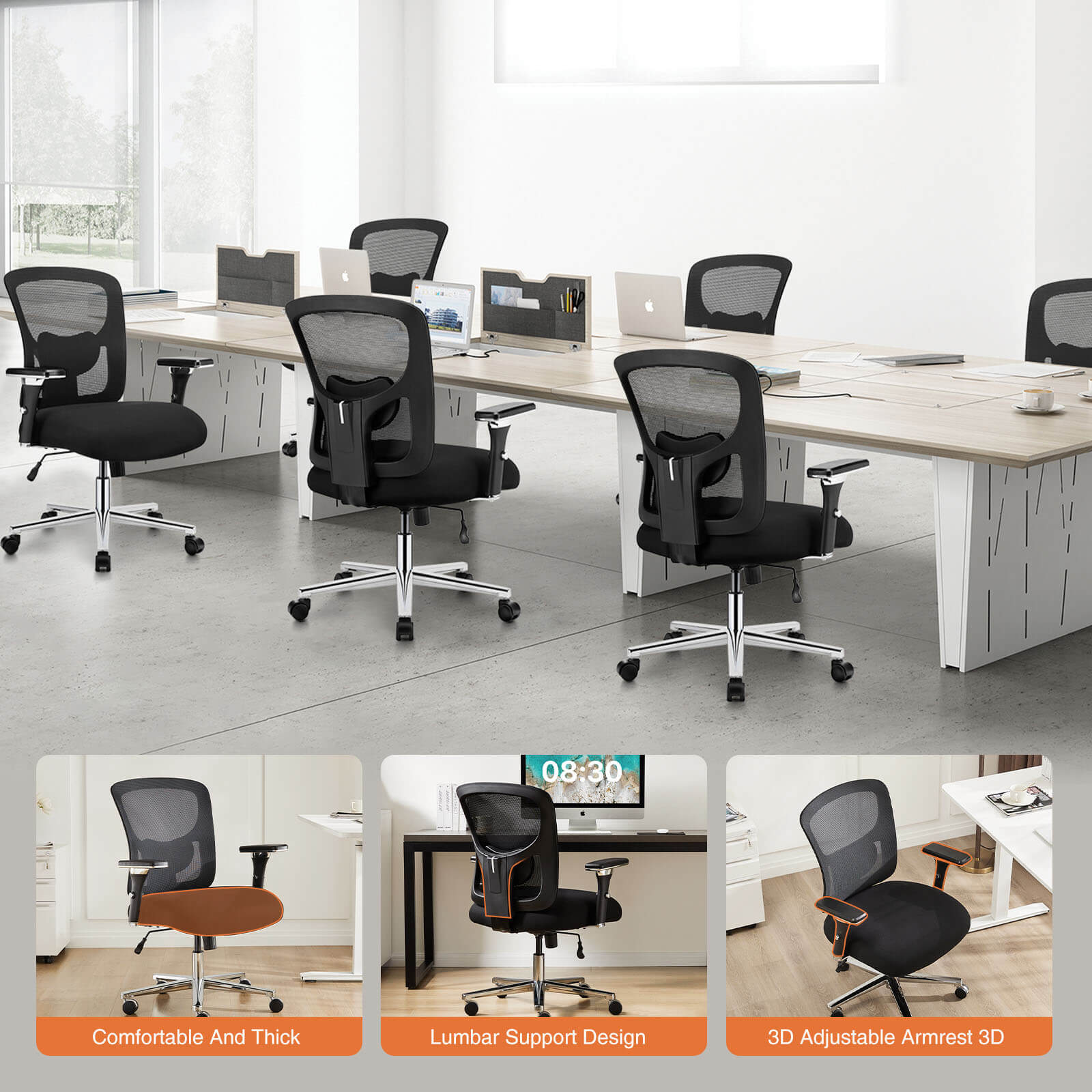 Heavy Duty Ergonomic Office Chair, Adjustable Lumbar Support, Oversized Cushion, 500lb Capacity