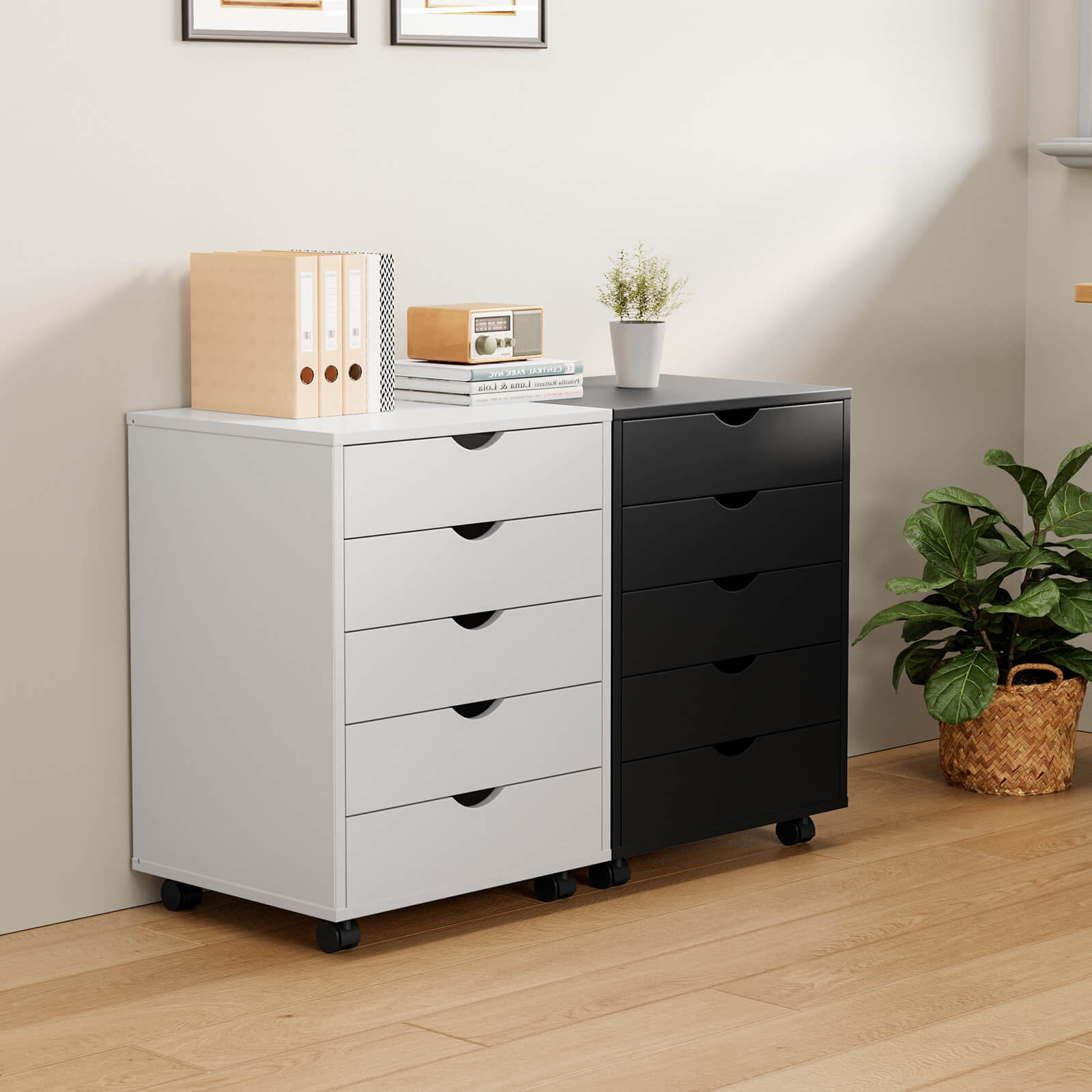Versatile 5-Drawer Chest with Wheels for Office and Living Room