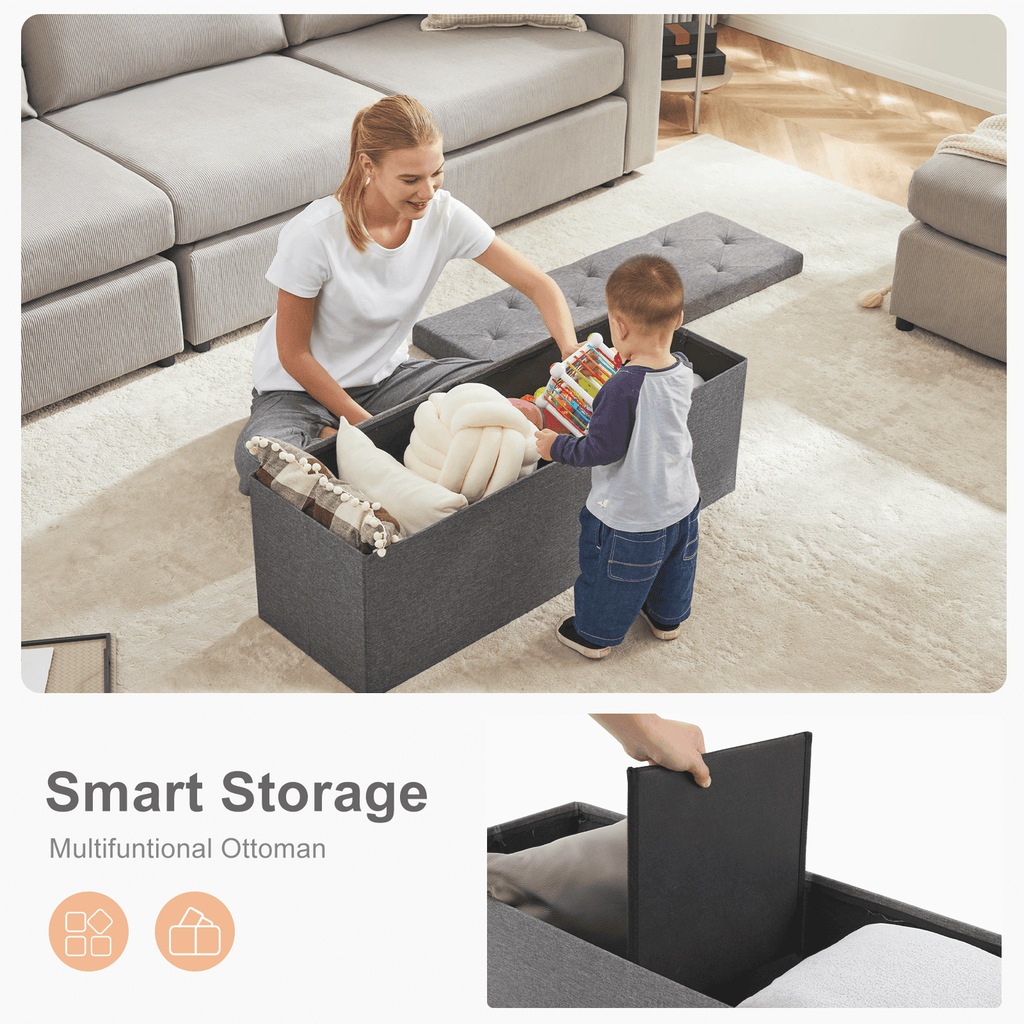 Versatile Foldable Storage Ottoman Bench for Bedroom, Living Room, Entryway Organization