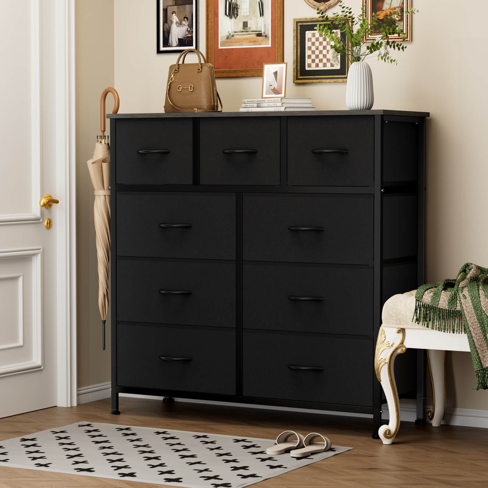 Versatile 9-Drawer Fabric Storage Dresser Chest for Home Organization