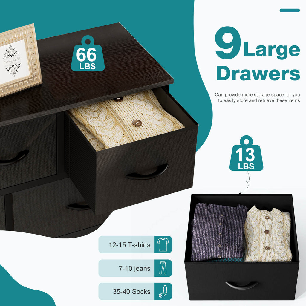 Versatile 9-Drawer Fabric Storage Dresser Chest for Home Organization