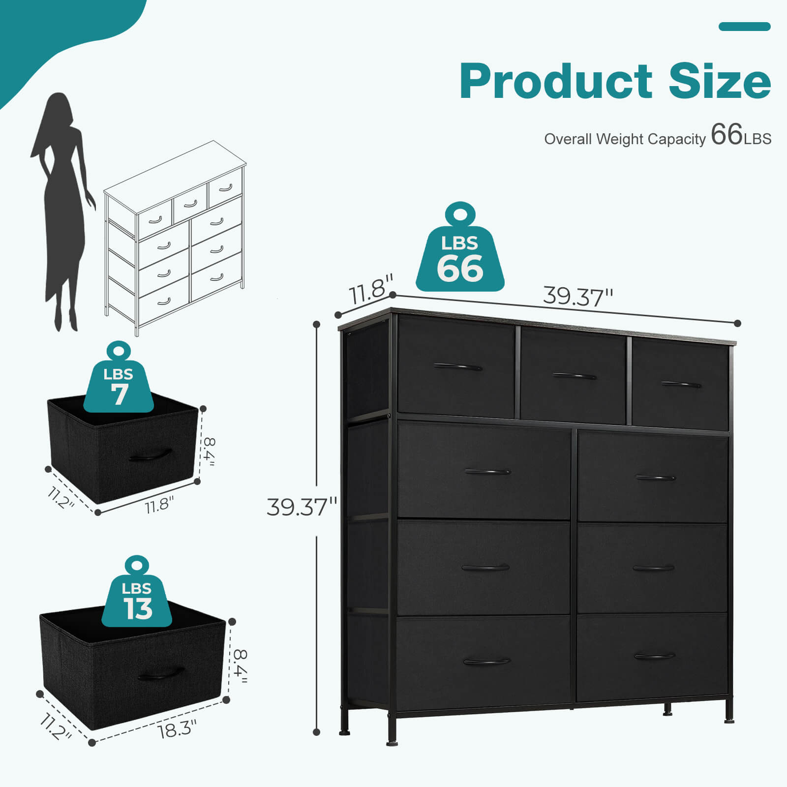 Versatile 9-Drawer Fabric Storage Dresser Chest for Home Organization