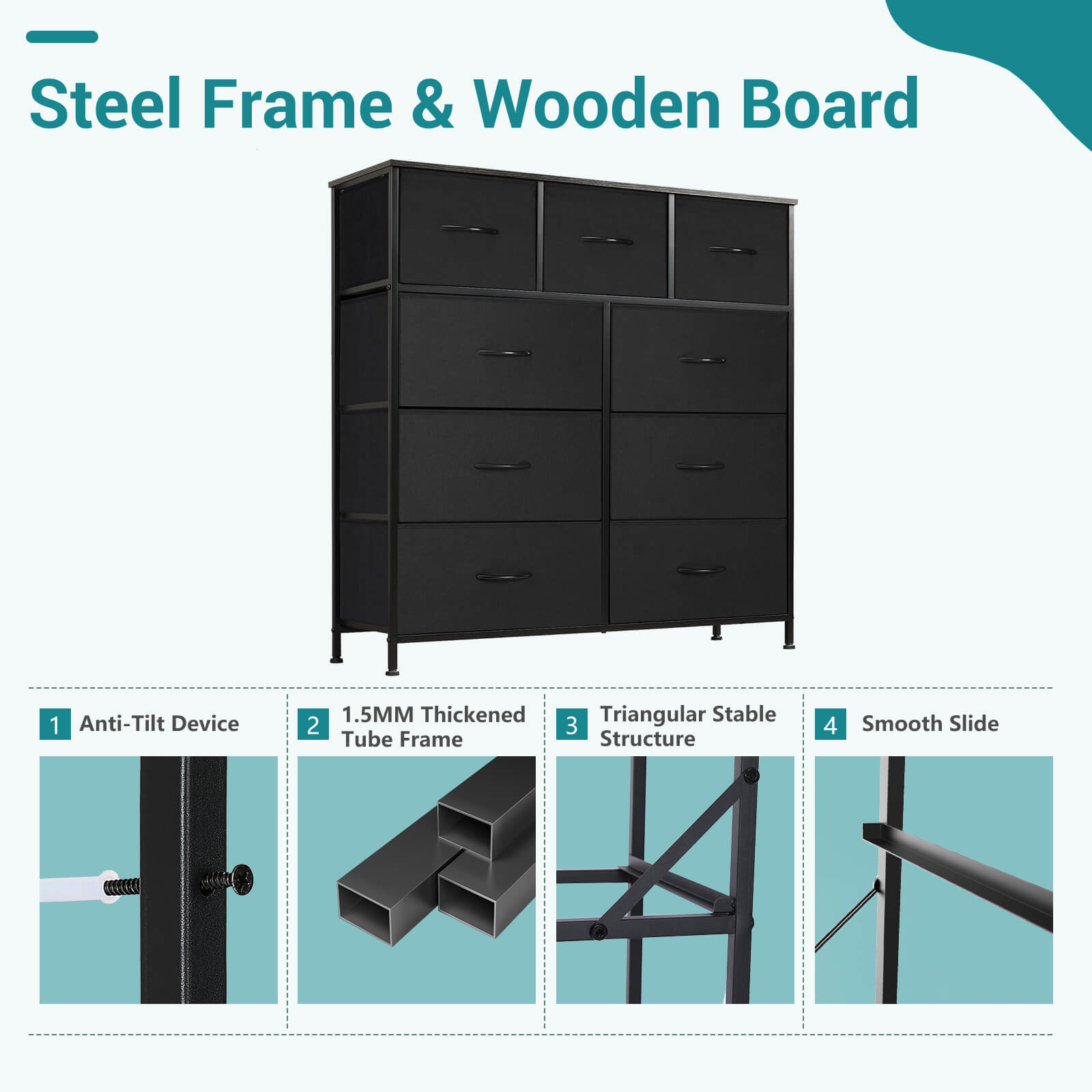 Versatile 9-Drawer Fabric Storage Dresser Chest for Home Organization
