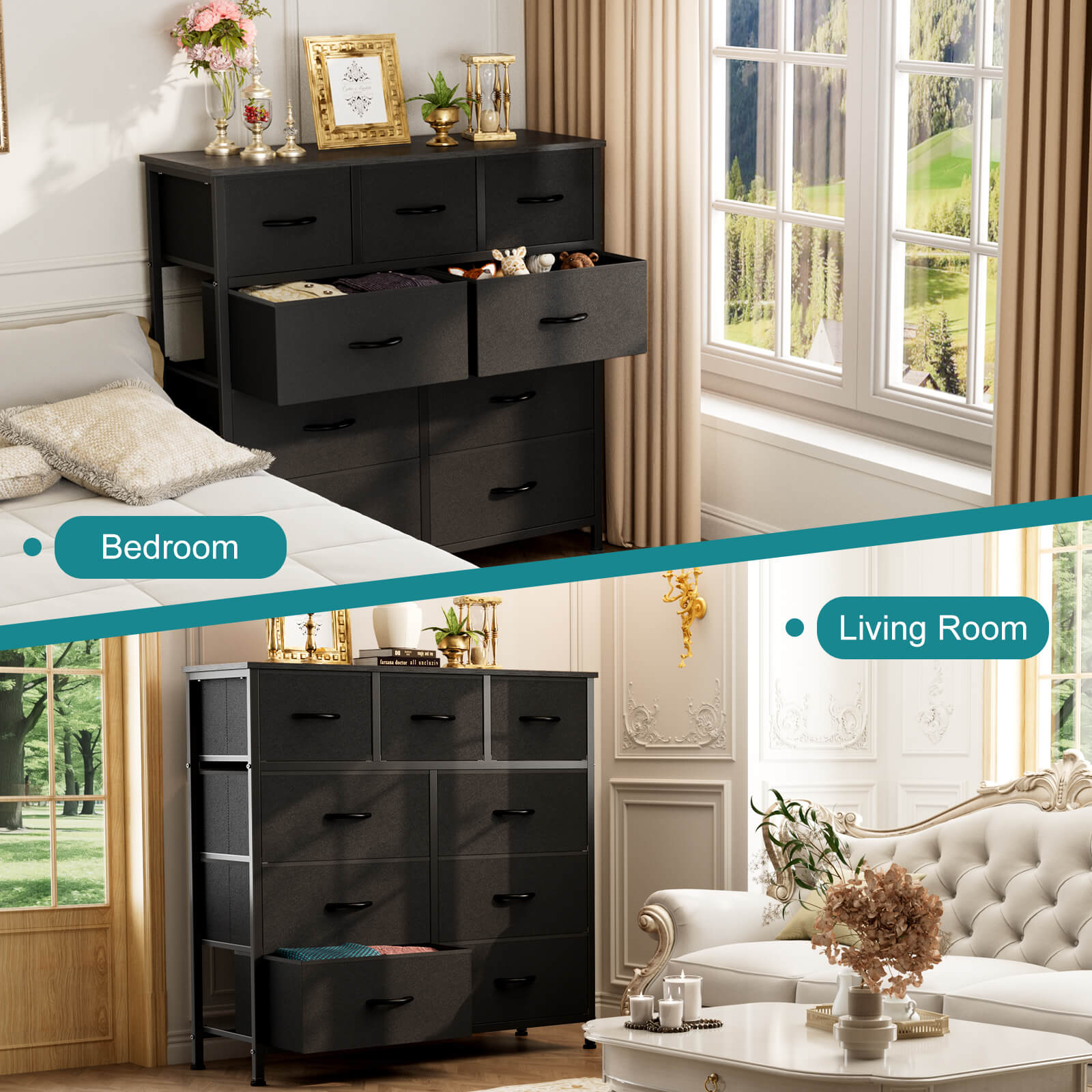 Versatile 9-Drawer Fabric Storage Dresser Chest for Home Organization