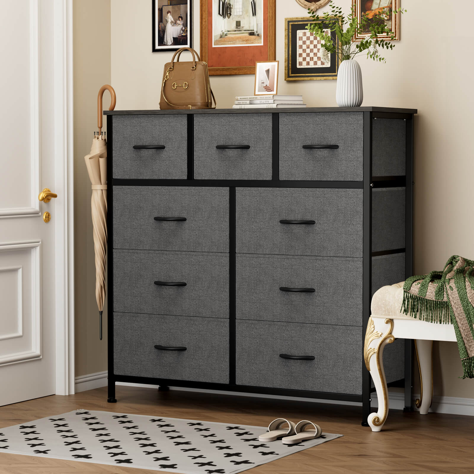 Versatile 9-Drawer Fabric Storage Dresser Chest for Home Organization