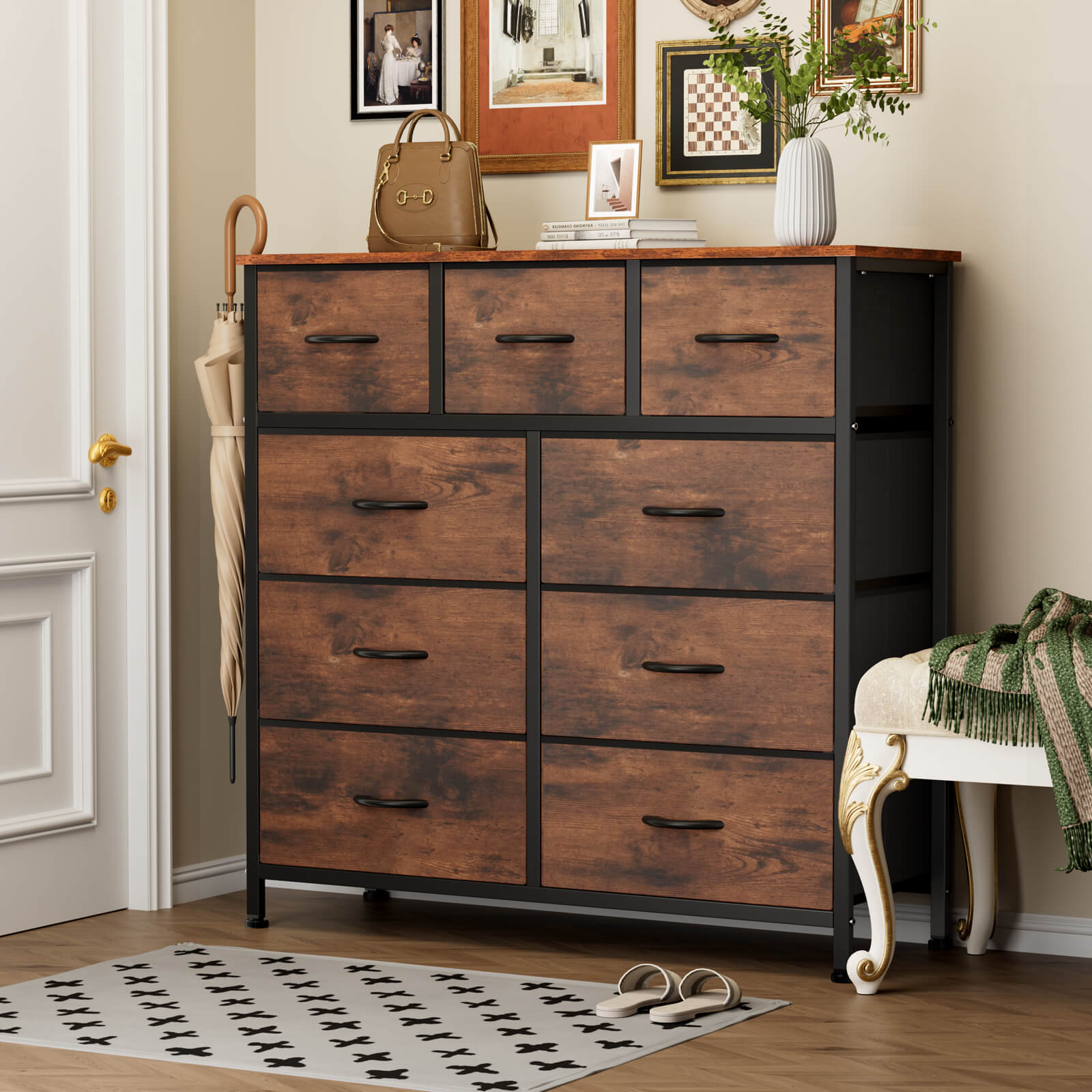 Versatile 9-Drawer Fabric Storage Dresser Chest for Home Organization