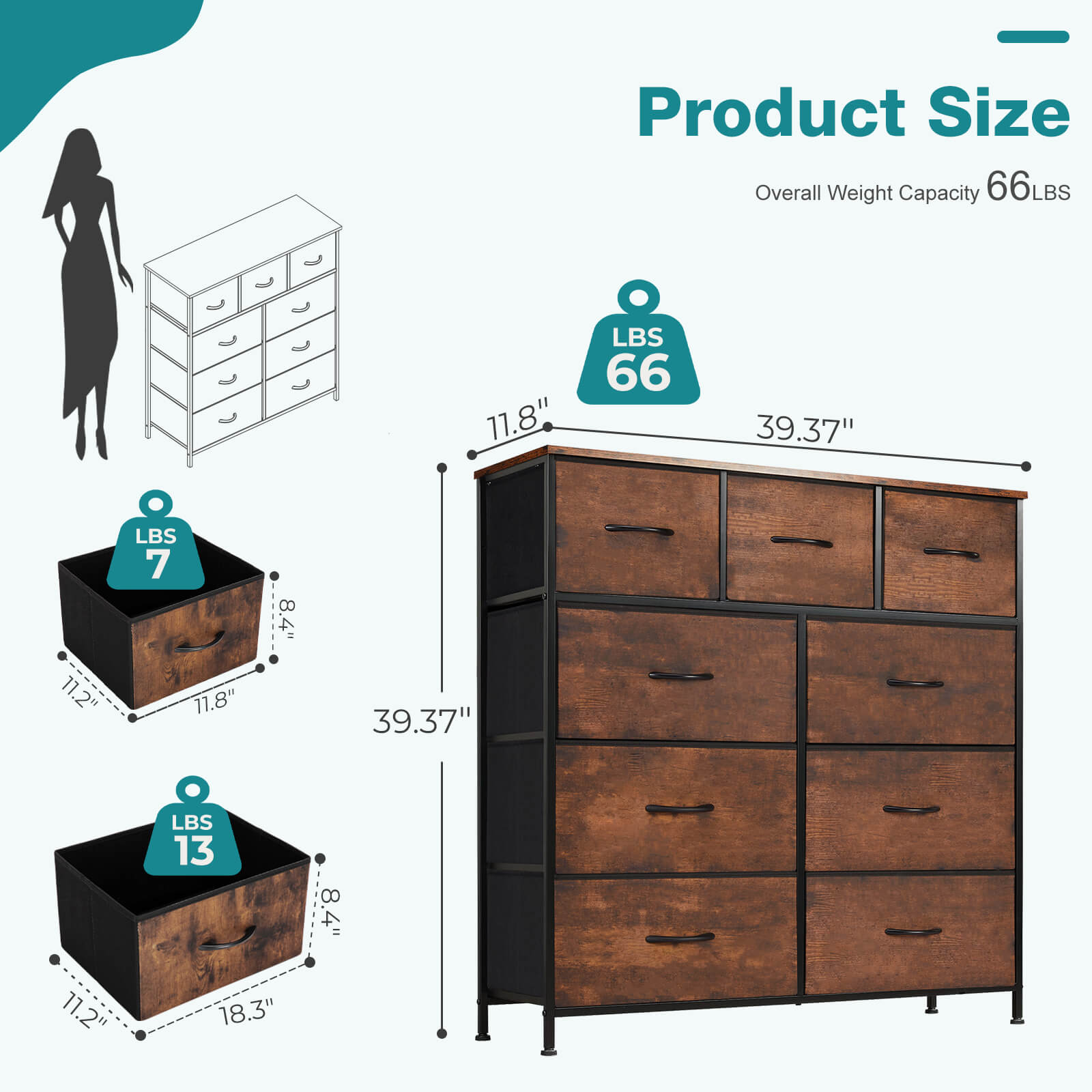 Versatile 9-Drawer Fabric Storage Dresser Chest for Home Organization