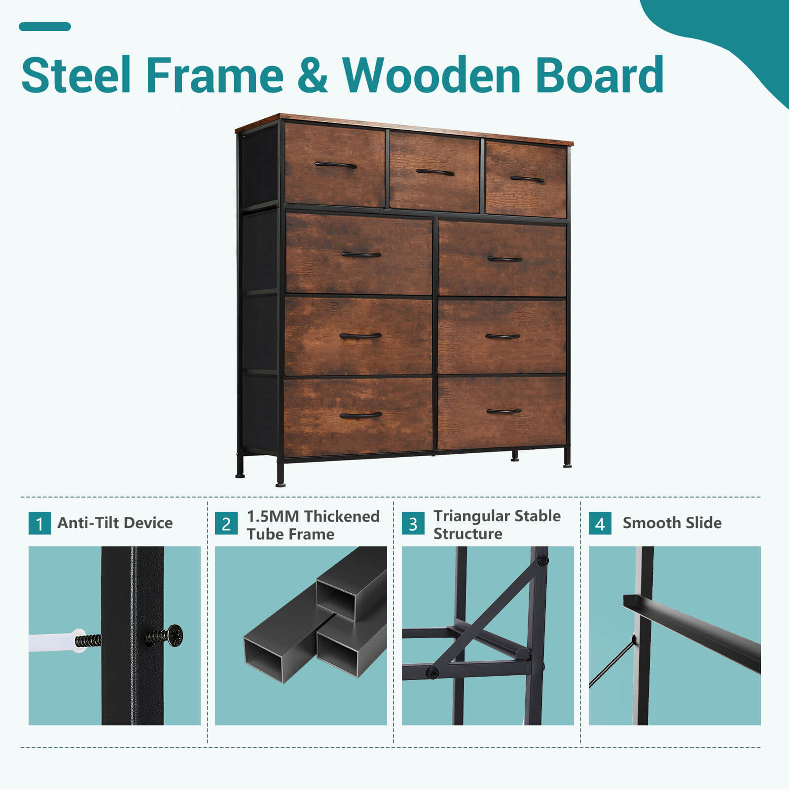 Versatile 9-Drawer Fabric Storage Dresser Chest for Home Organization