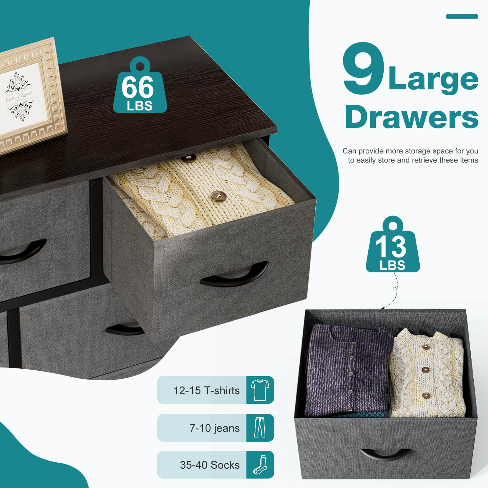 Versatile 9-Drawer Fabric Storage Dresser Chest for Home Organization