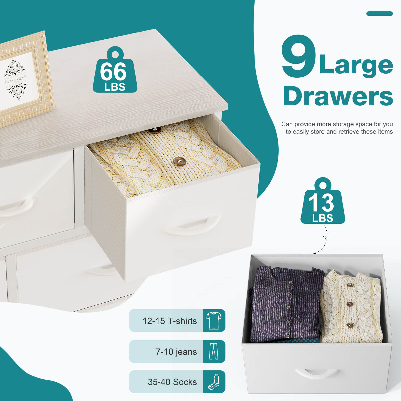 Versatile 9-Drawer Fabric Storage Dresser Chest for Home Organization