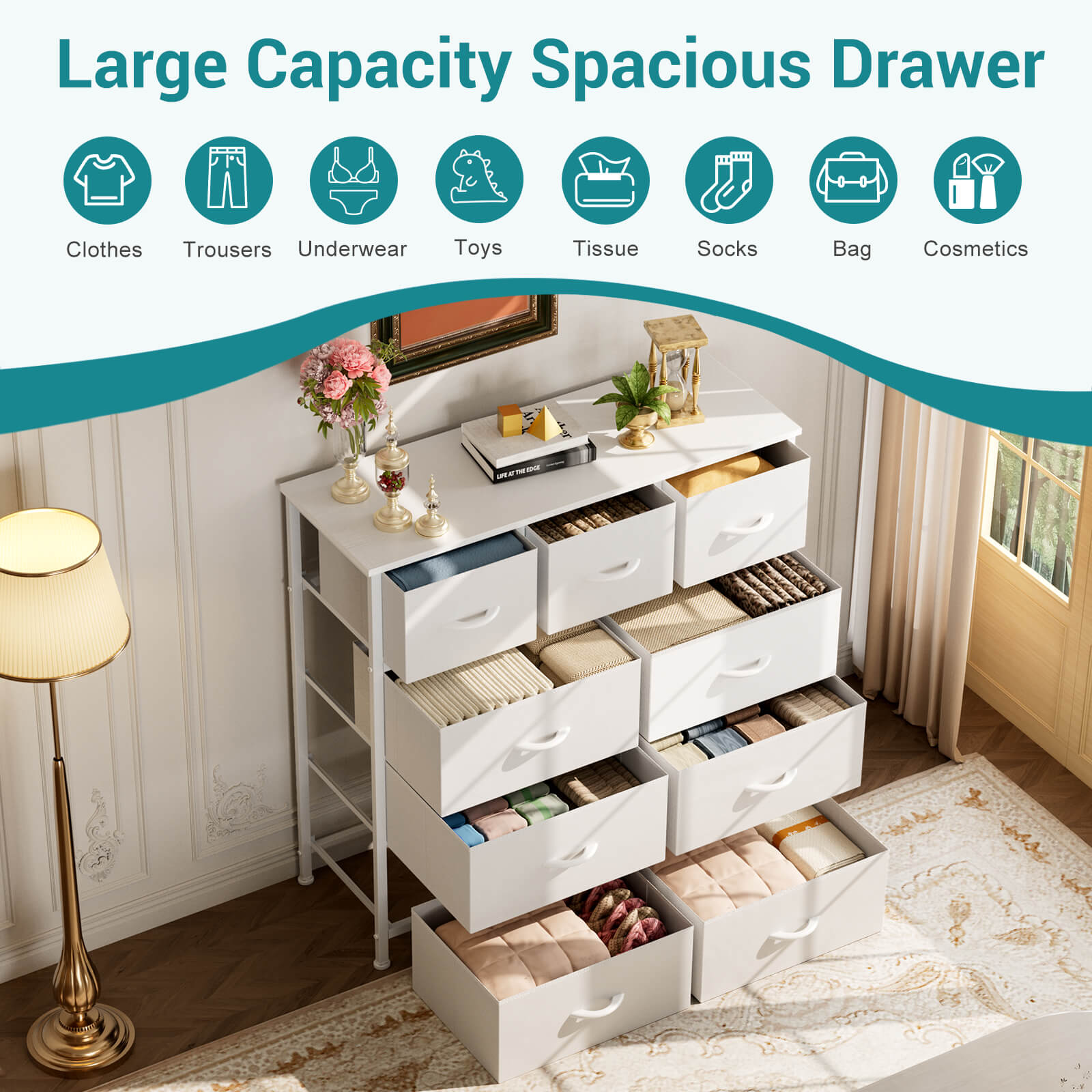 Versatile 9-Drawer Fabric Storage Dresser Chest for Home Organization