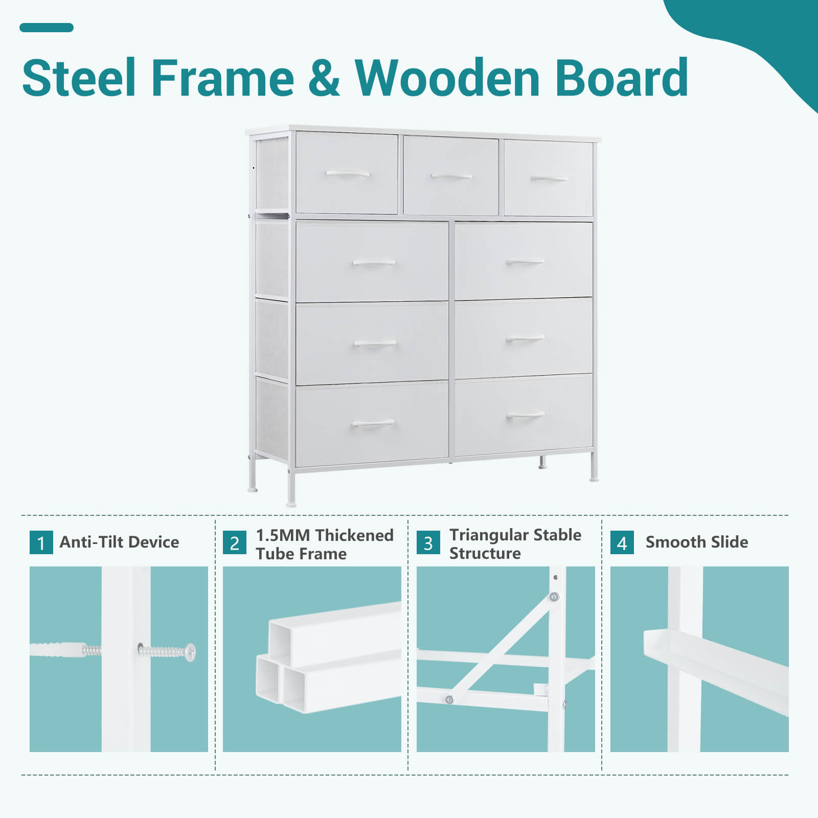 Versatile 9-Drawer Fabric Storage Dresser Chest for Home Organization