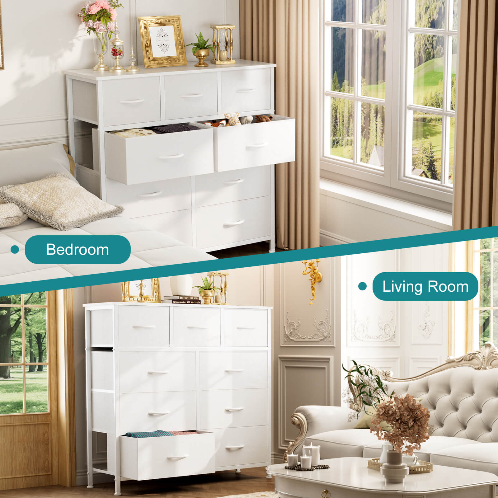 Versatile 9-Drawer Fabric Storage Dresser Chest for Home Organization