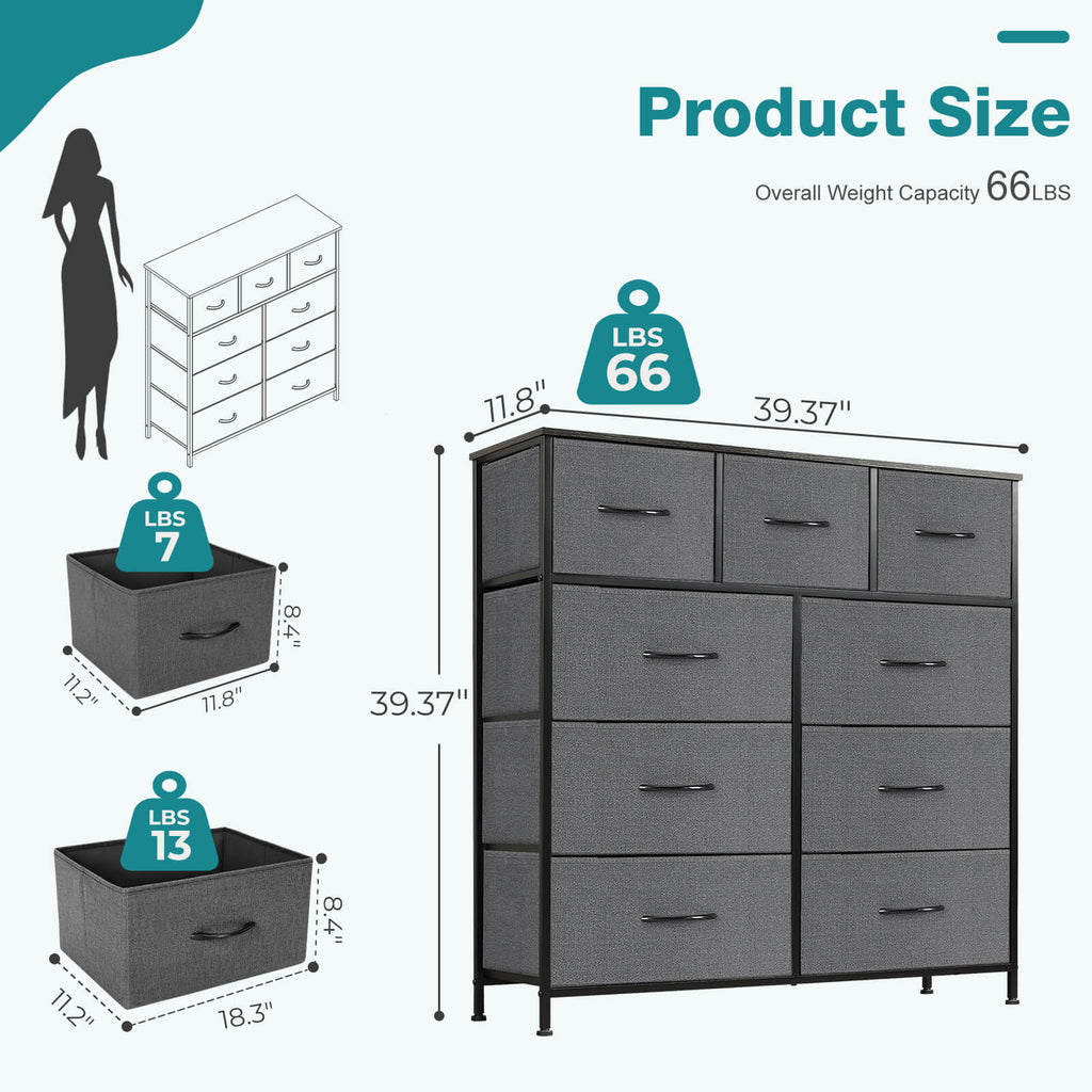 Versatile 9-Drawer Fabric Storage Dresser Chest for Home Organization