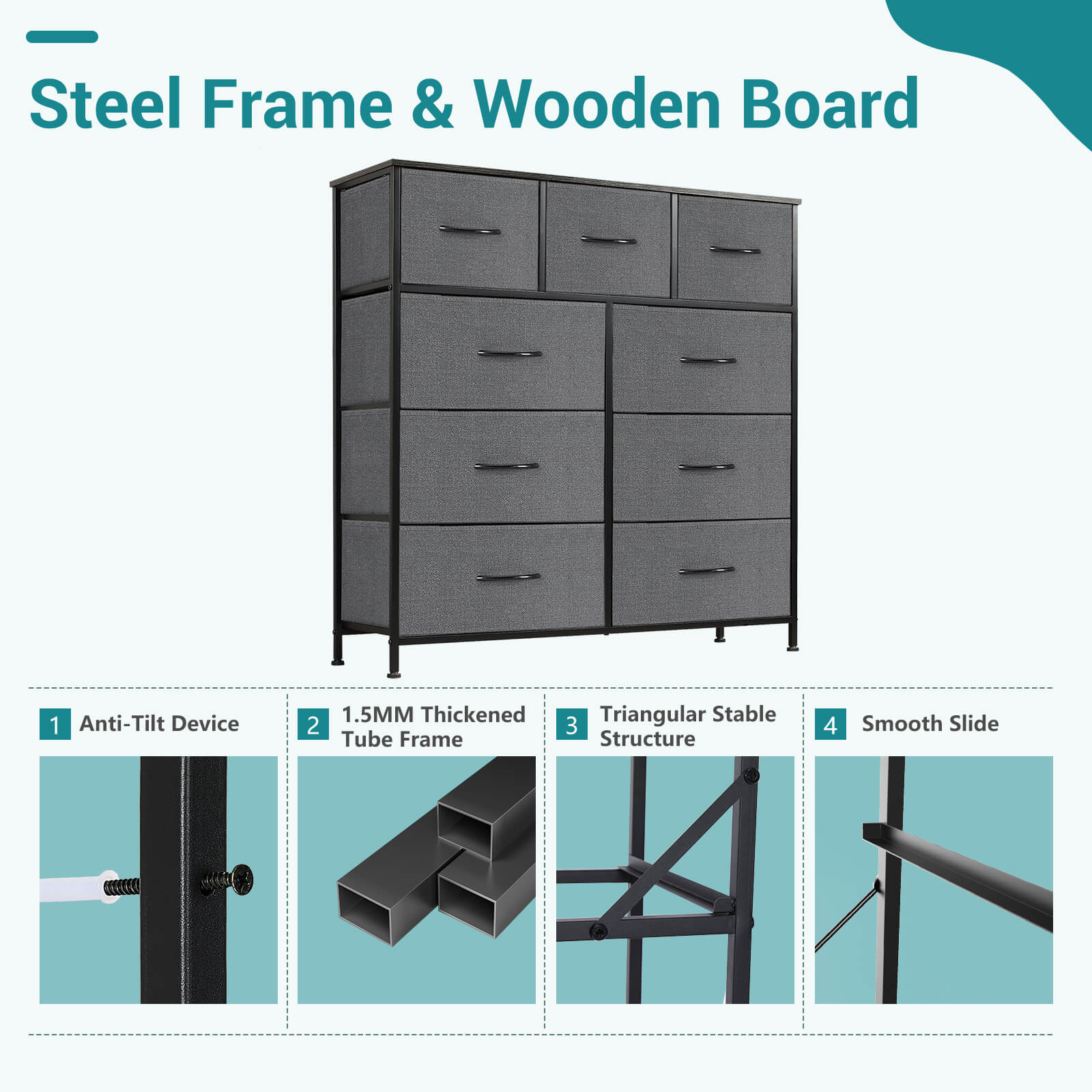 Versatile 9-Drawer Fabric Storage Dresser Chest for Home Organization