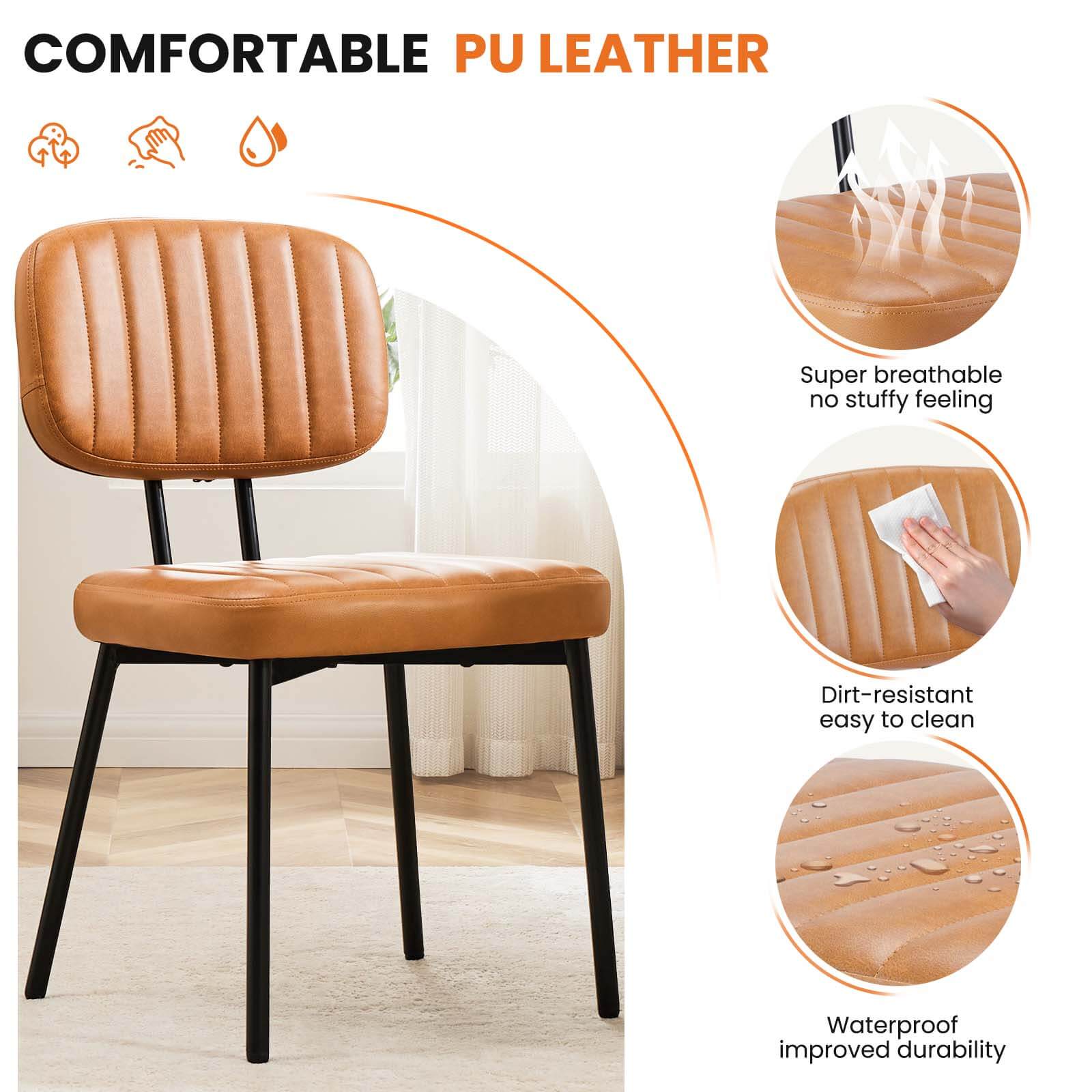 Modern Faux Leather Dining Room Chairs Set, Ergonomic Mid-Century Kitchen Accent Seating