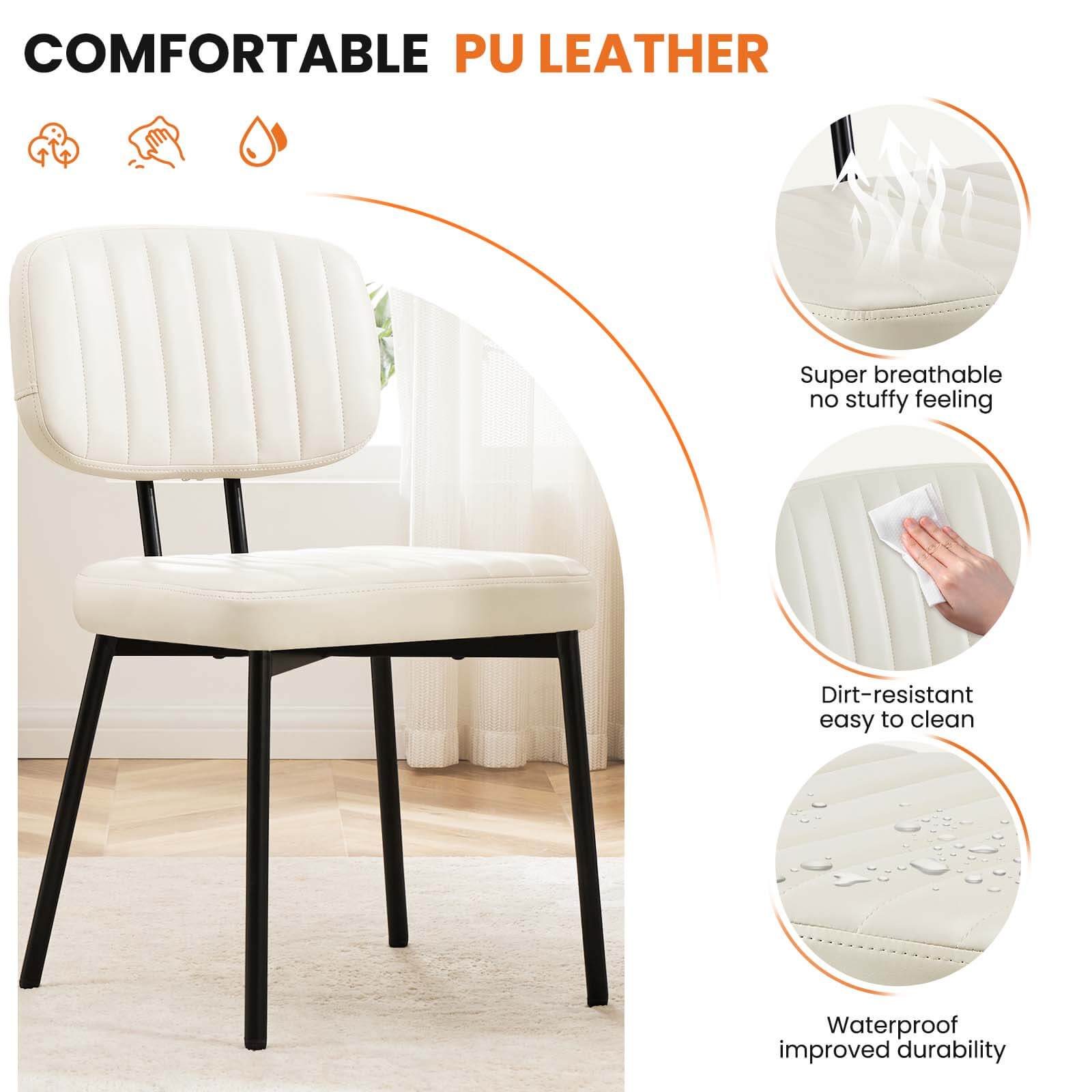 Modern Faux Leather Dining Room Chairs Set, Ergonomic Mid-Century Kitchen Accent Seating