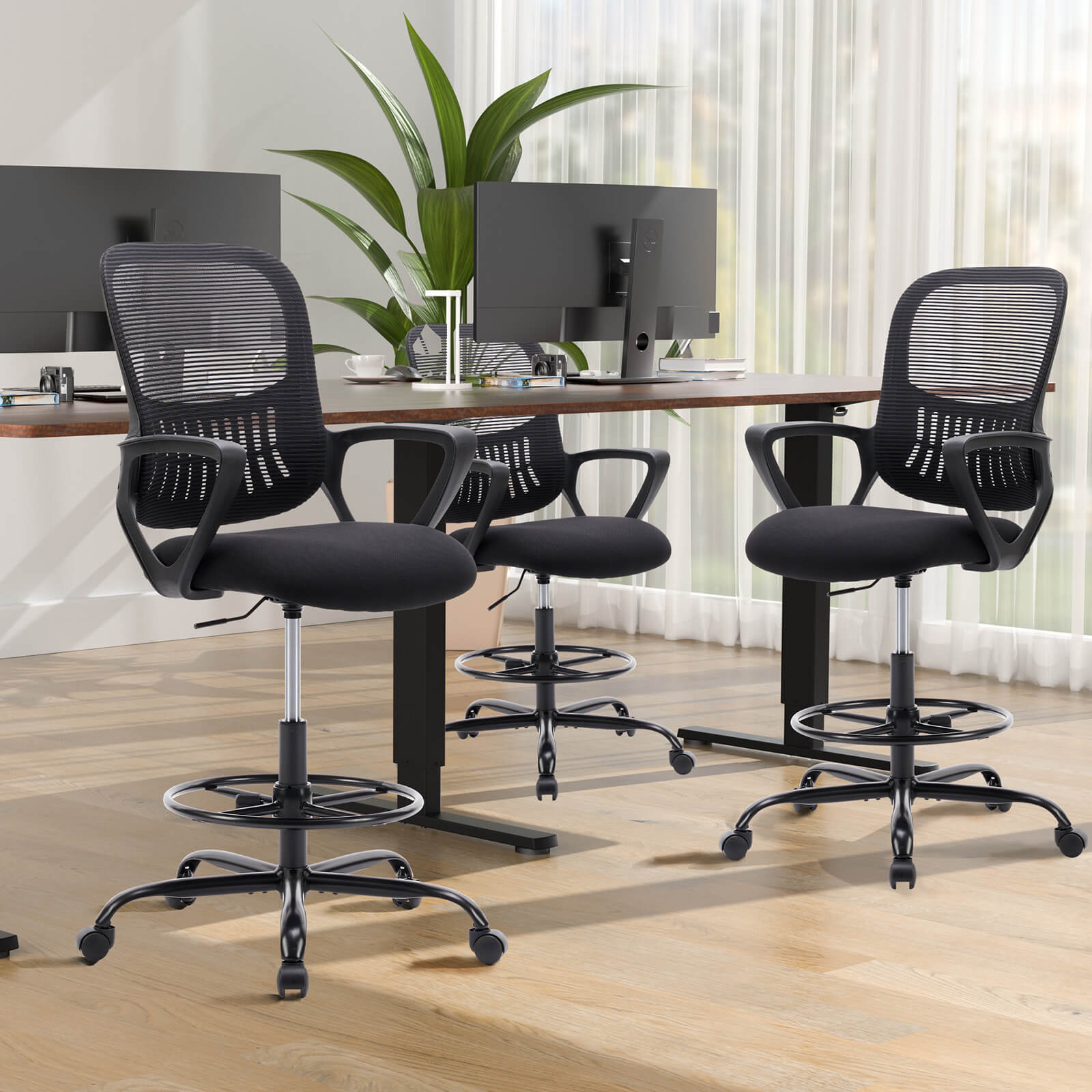 Ergonomic Tall Drafting Office Chair with Adjustable Footrest and Lumbar Support