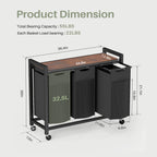 Durable Iron Frame Laundry Hamper with Detachable Bags & Storage Shelf, Rolling Design