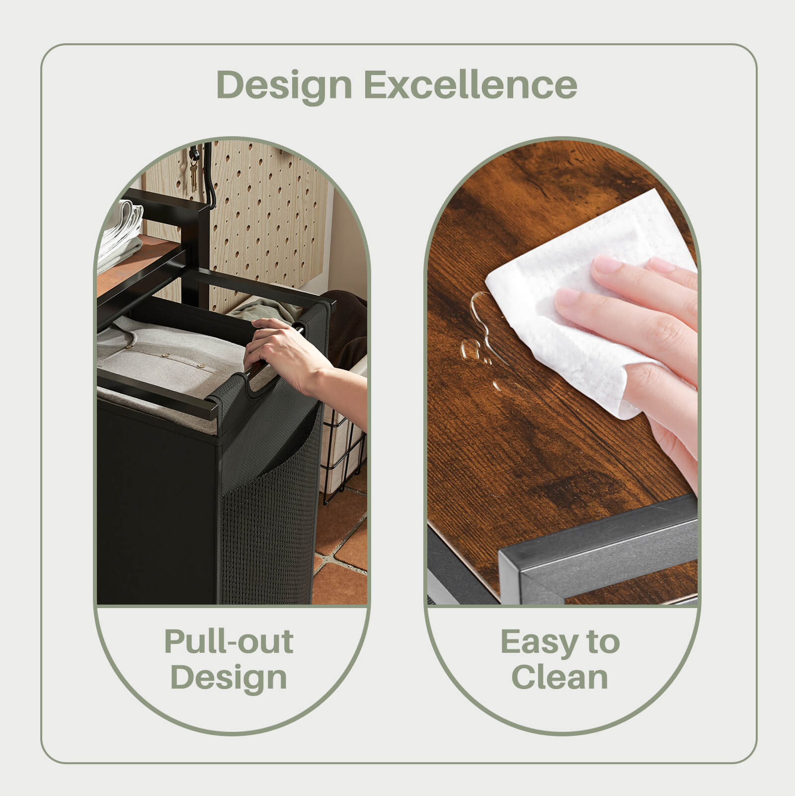 Durable Iron Frame Laundry Hamper with Detachable Bags & Storage Shelf, Rolling Design