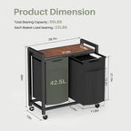 Durable Iron Frame Laundry Hamper with Detachable Bags & Storage Shelf, Rolling Design