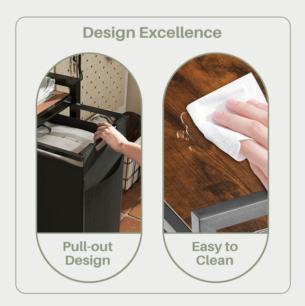 Durable Iron Frame Laundry Hamper with Detachable Bags & Storage Shelf, Rolling Design