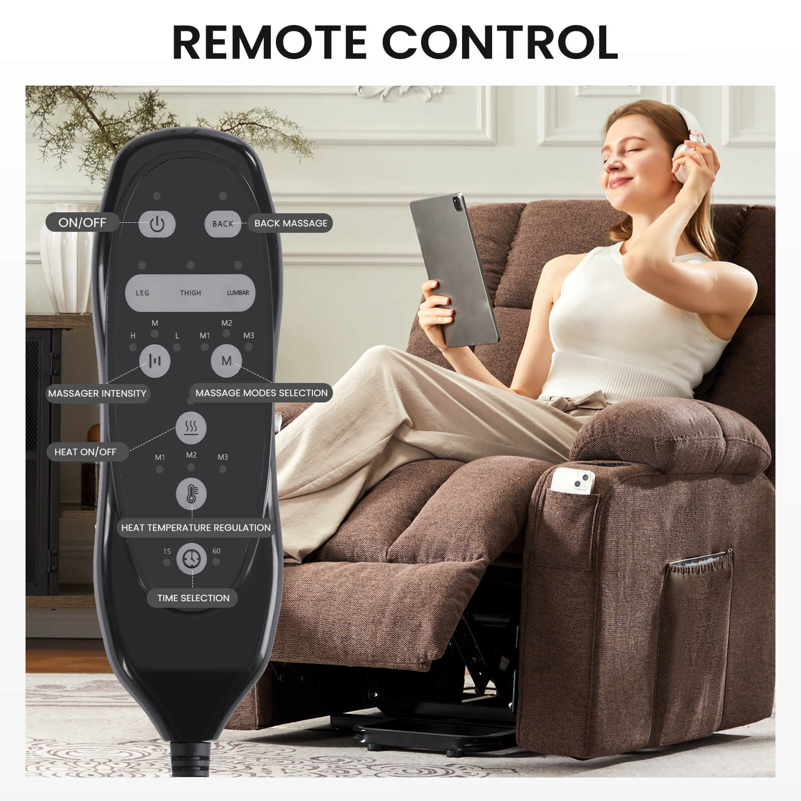 Electric Power Lift Massage Recliner Chair for Seniors, Plush Comfort, Heat
