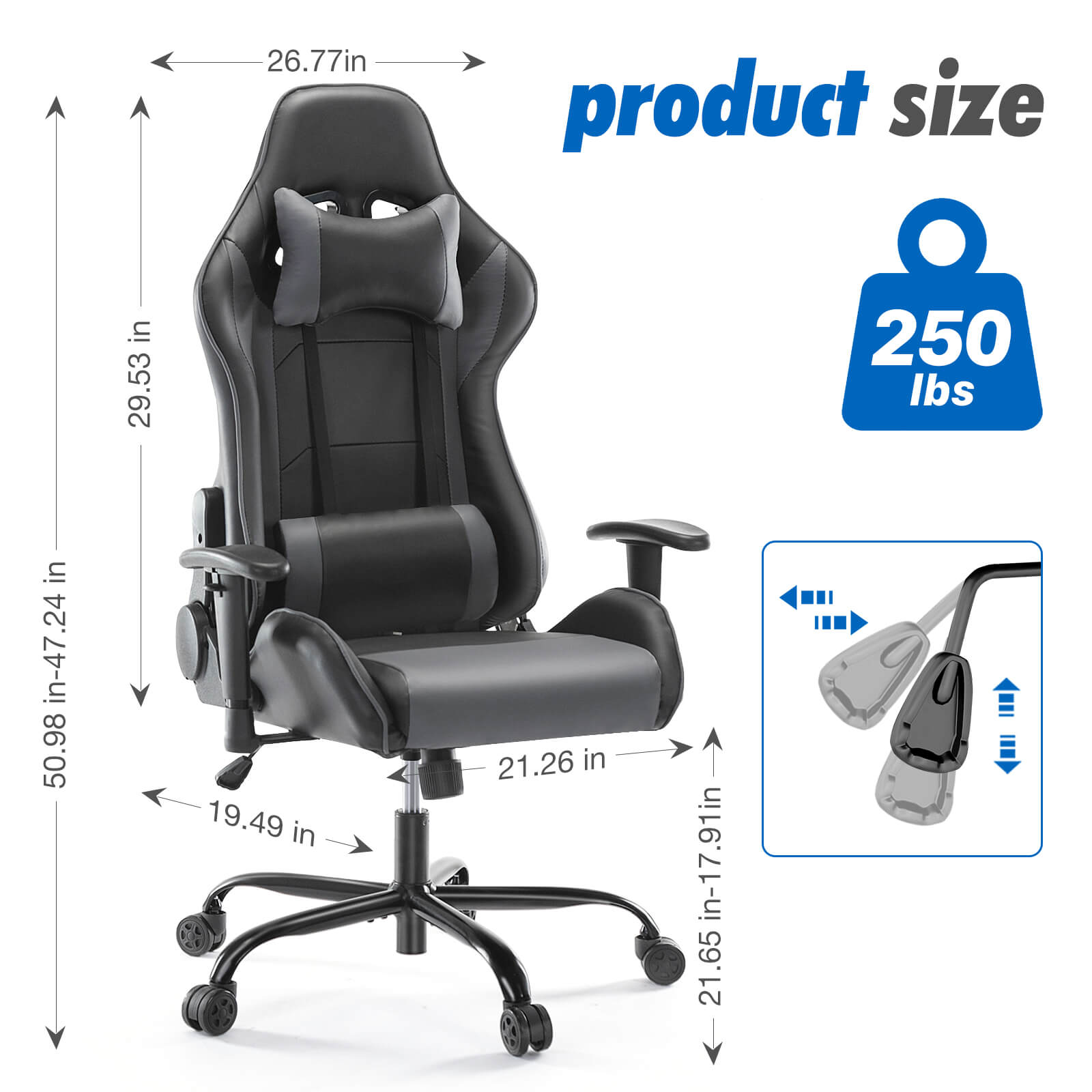 Ergonomic Gaming Chair with Footrest, Upholstered Armrests, and Lumbar Support