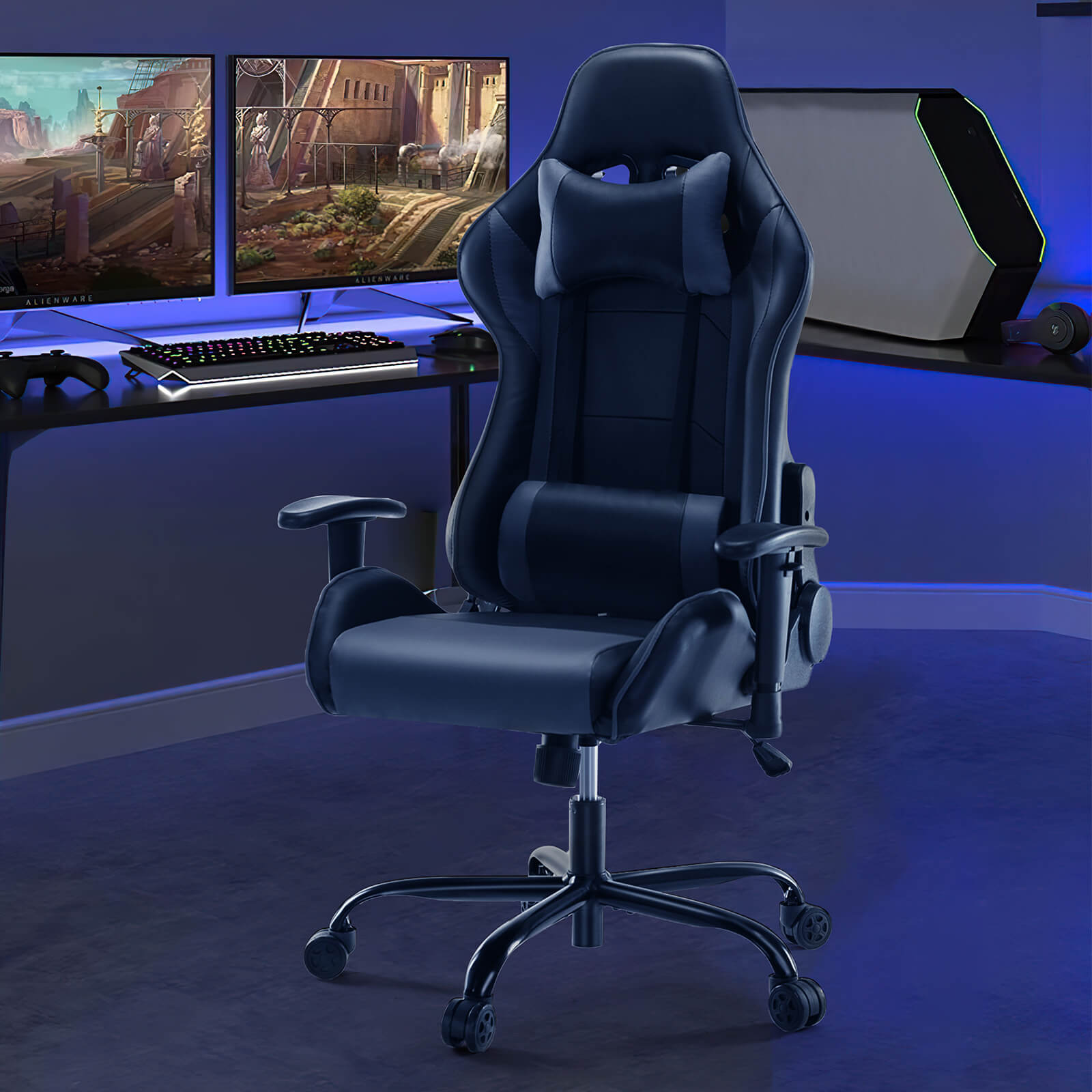 Ergonomic Gaming Chair with Footrest, Upholstered Armrests, and Lumbar Support