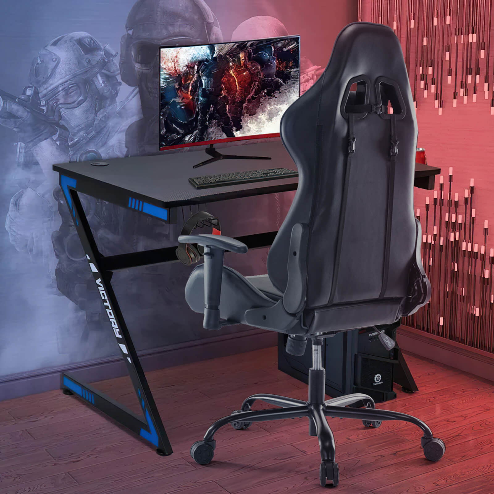 Ergonomic Gaming Chair with Footrest, Upholstered Armrests, and Lumbar Support