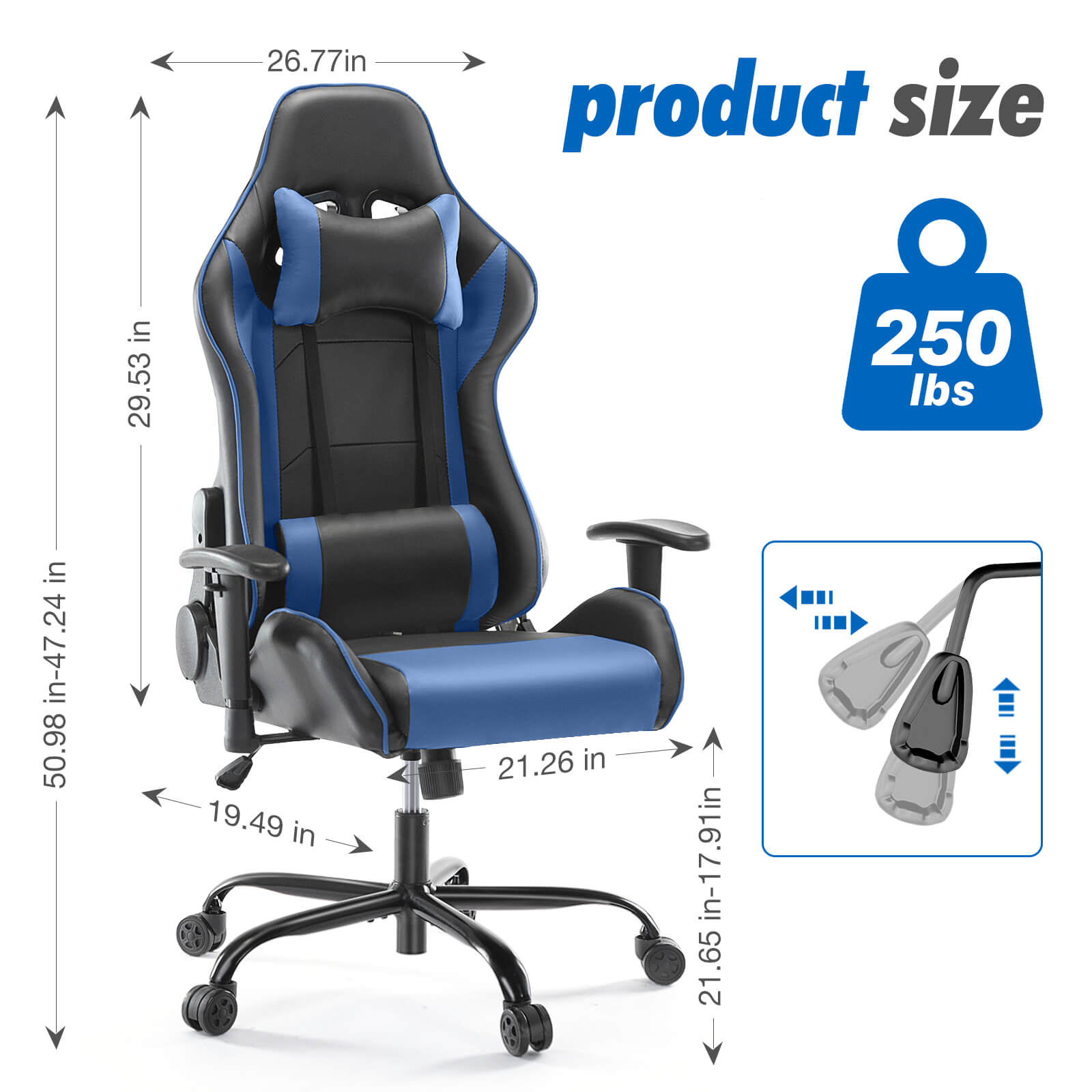 Ergonomic Gaming Chair with Footrest, Upholstered Armrests, and Lumbar Support