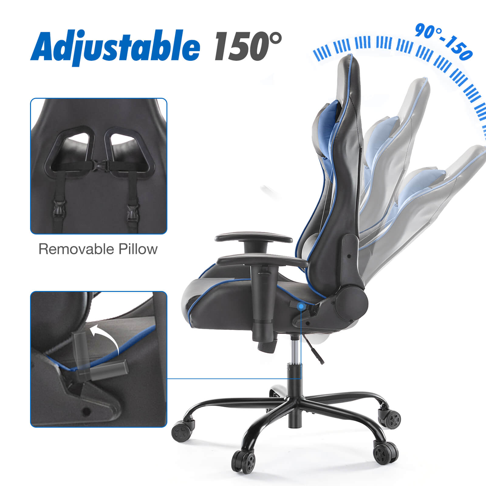 Ergonomic Gaming Chair with Footrest, Upholstered Armrests, and Lumbar Support