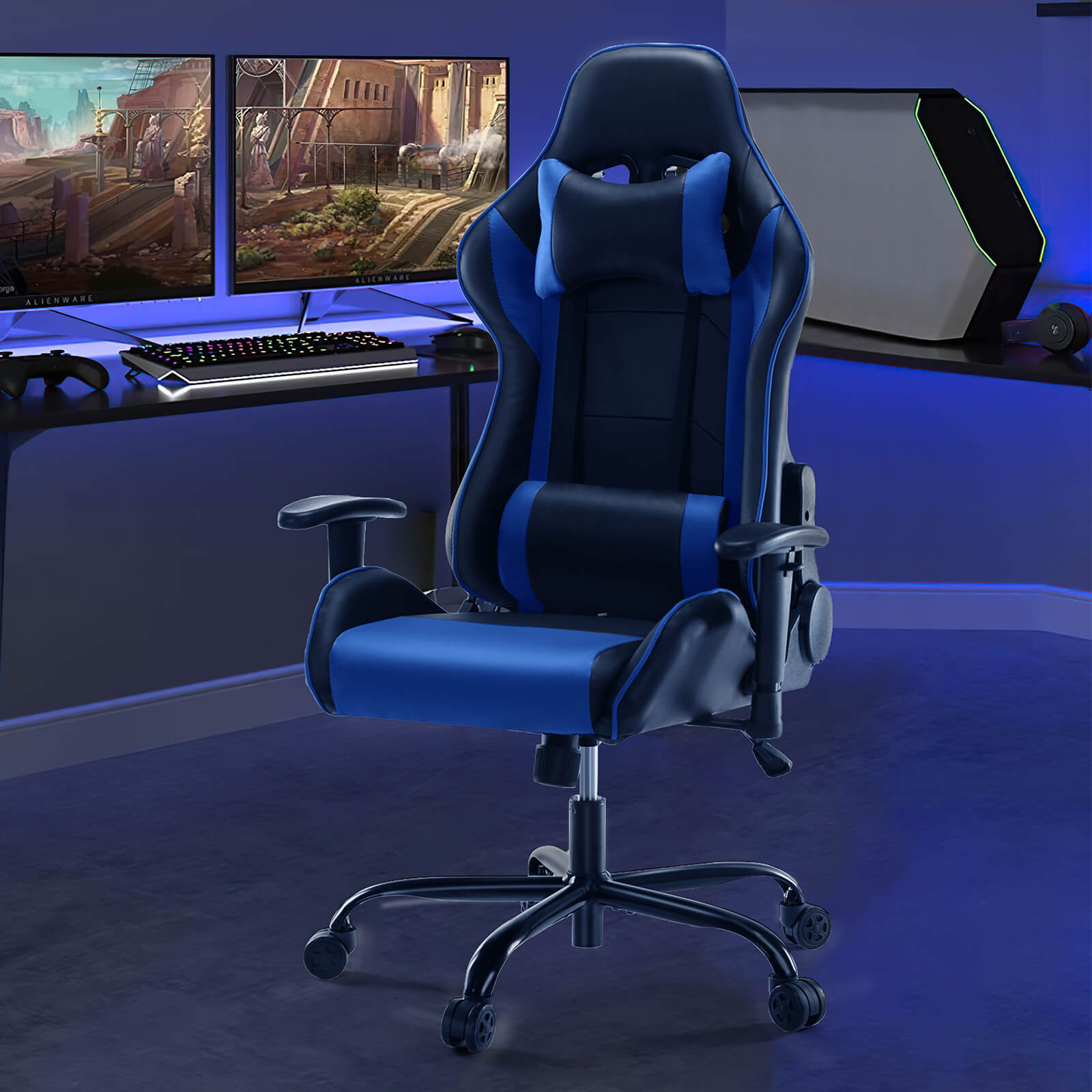Ergonomic Gaming Chair with Footrest, Upholstered Armrests, and Lumbar Support