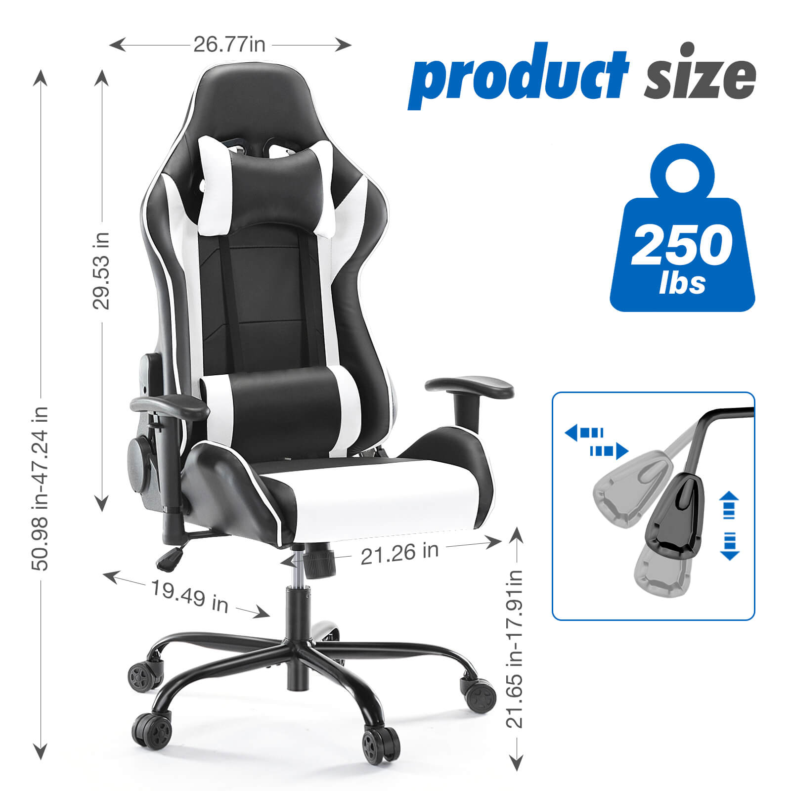 Ergonomic Gaming Chair with Footrest, Upholstered Armrests, and Lumbar Support
