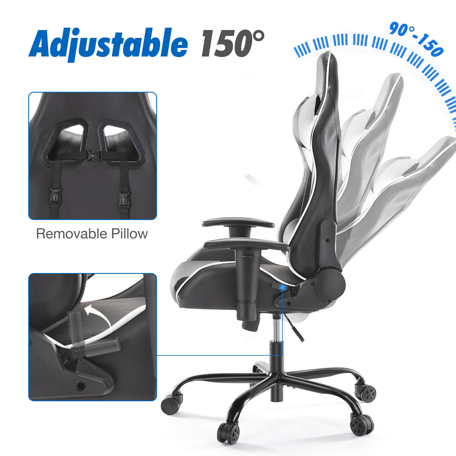 Ergonomic Gaming Chair with Footrest, Upholstered Armrests, and Lumbar Support