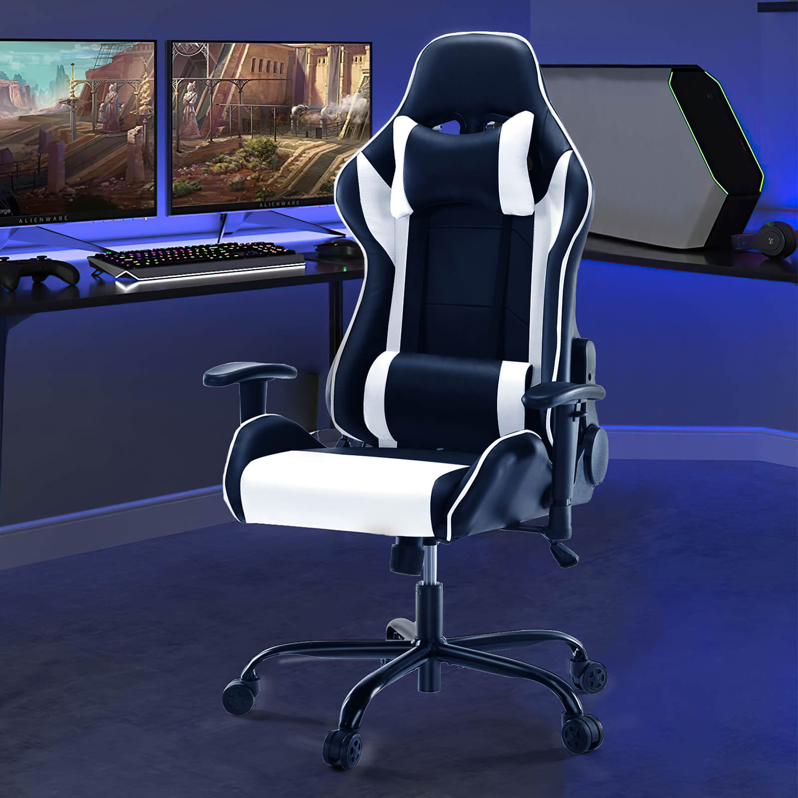 Ergonomic Gaming Chair with Footrest, Upholstered Armrests, and Lumbar Support