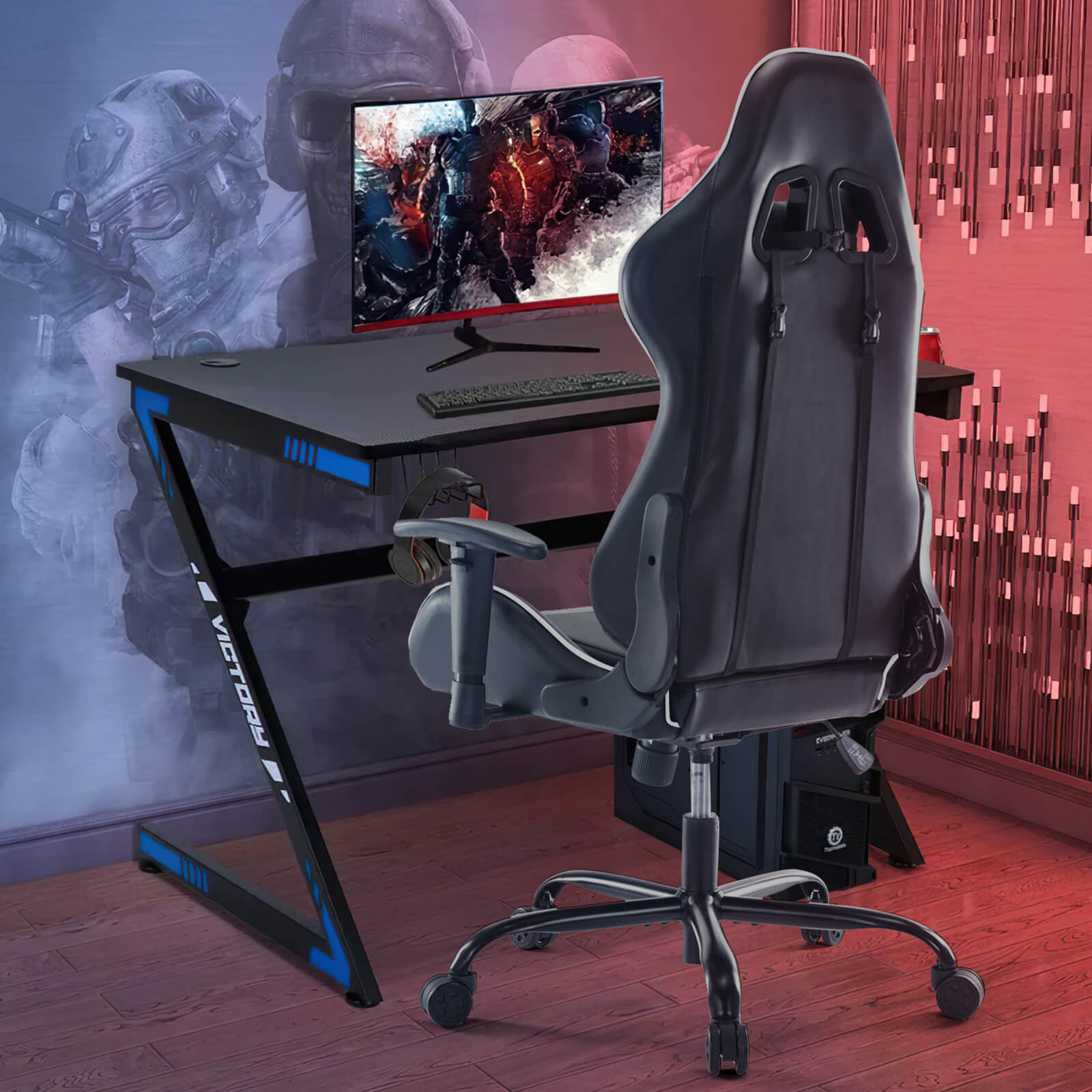 Ergonomic Gaming Chair with Footrest, Upholstered Armrests, and Lumbar Support
