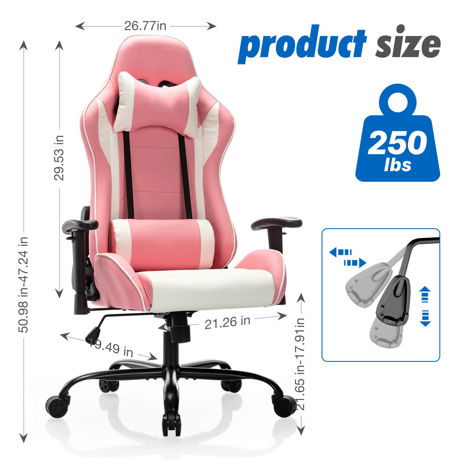 Ergonomic Gaming Chair with Footrest, Upholstered Armrests, and Lumbar Support