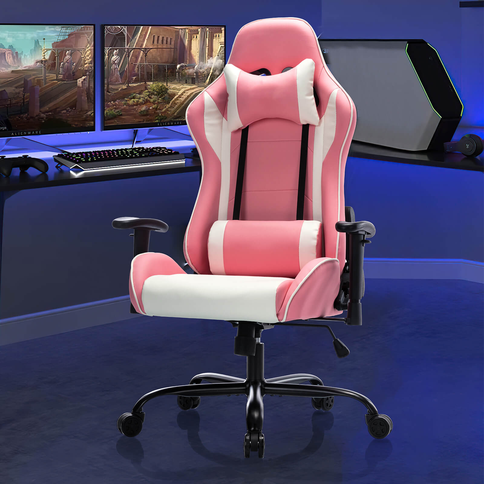 Ergonomic Gaming Chair with Footrest, Upholstered Armrests, and Lumbar Support
