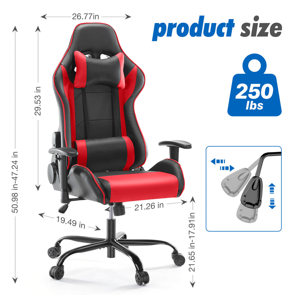 Ergonomic Gaming Chair with Footrest, Upholstered Armrests, and Lumbar Support