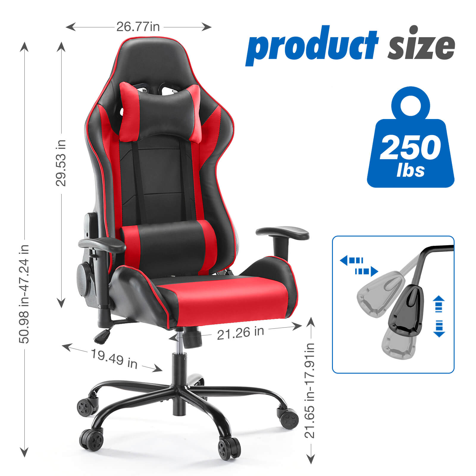 Ergonomic Gaming Chair with Footrest, Upholstered Armrests, and Lumbar Support
