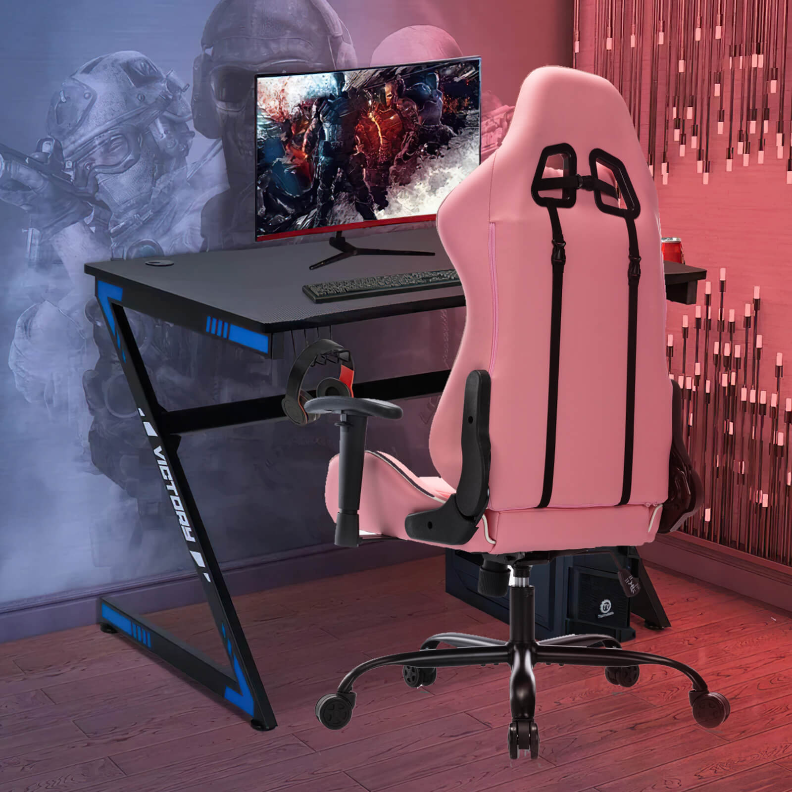 Ergonomic Gaming Chair with Footrest, Upholstered Armrests, and Lumbar Support