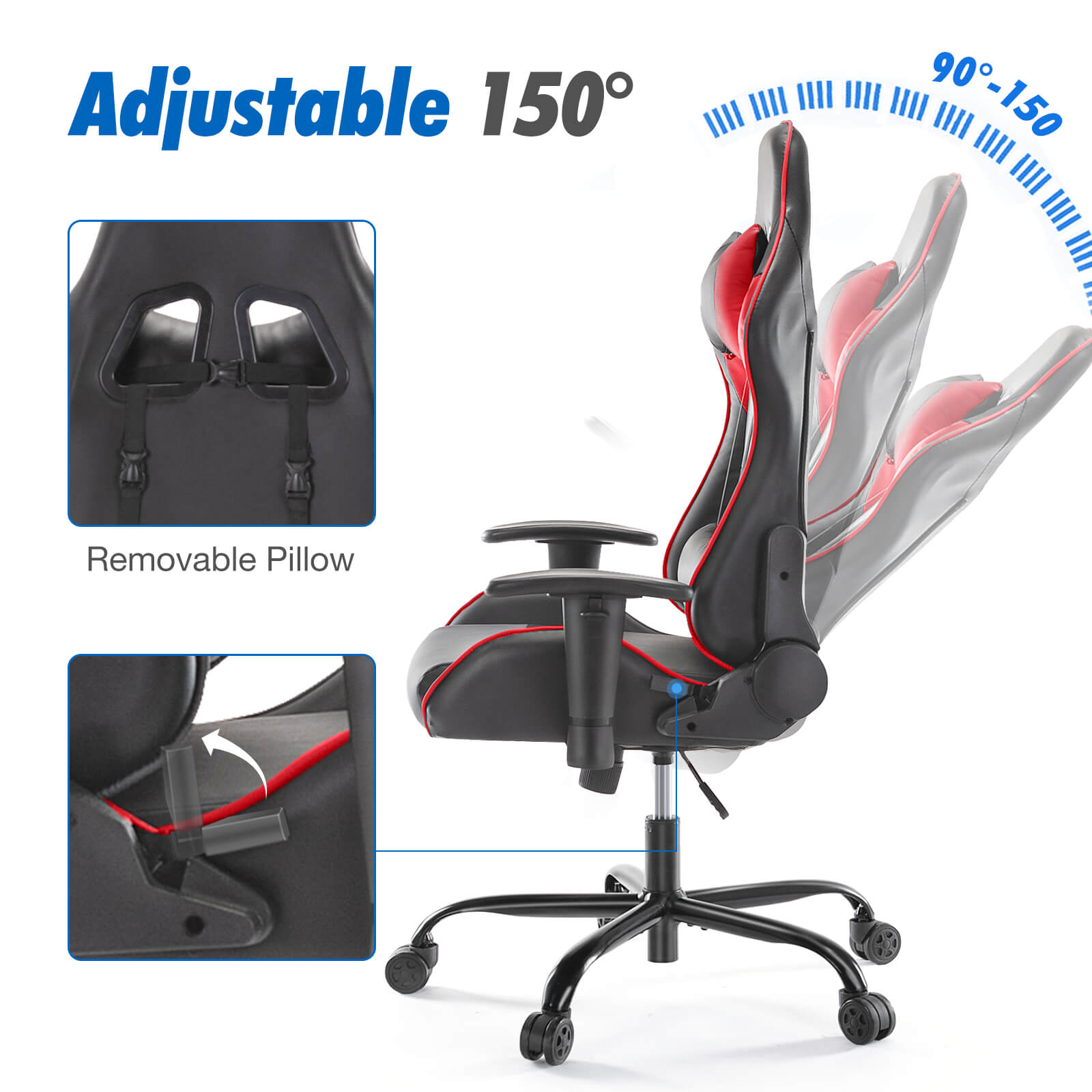 Ergonomic Gaming Chair with Footrest, Upholstered Armrests, and Lumbar Support