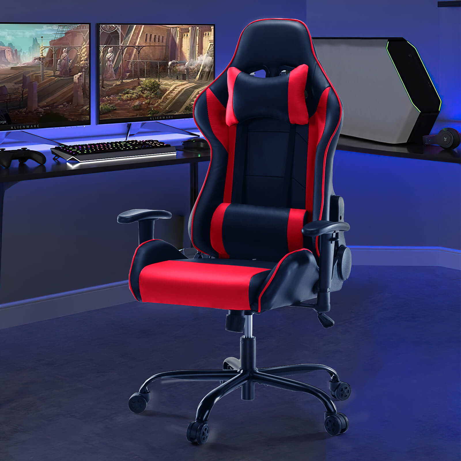 Ergonomic Gaming Chair with Footrest, Upholstered Armrests, and Lumbar Support