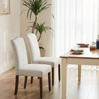 Elegant Modern Armless Dining Chairs with Leather Cushion, Sturdy Rubberwood Legs