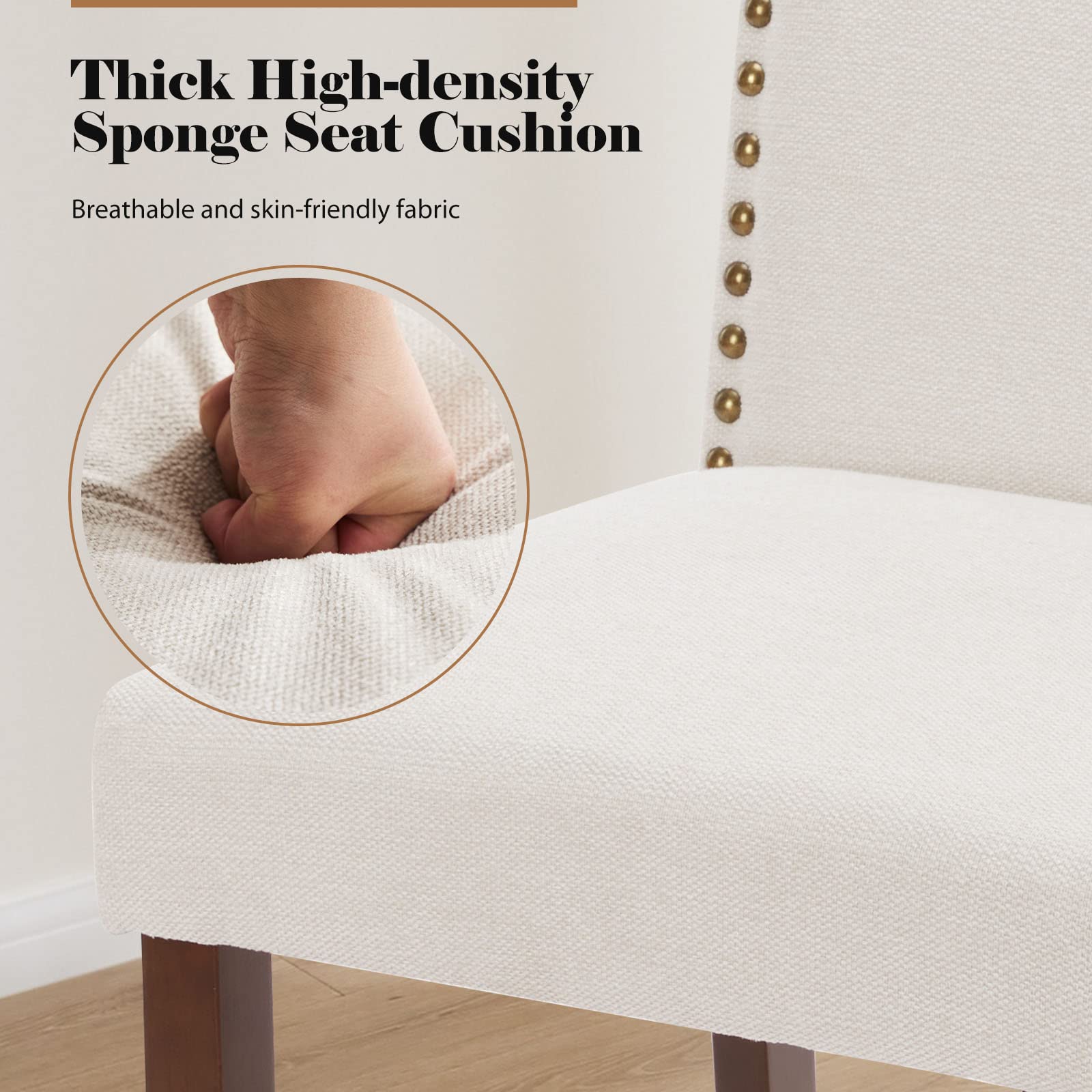 Elegant Modern Armless Dining Chairs with Leather Cushion, Sturdy Rubberwood Legs