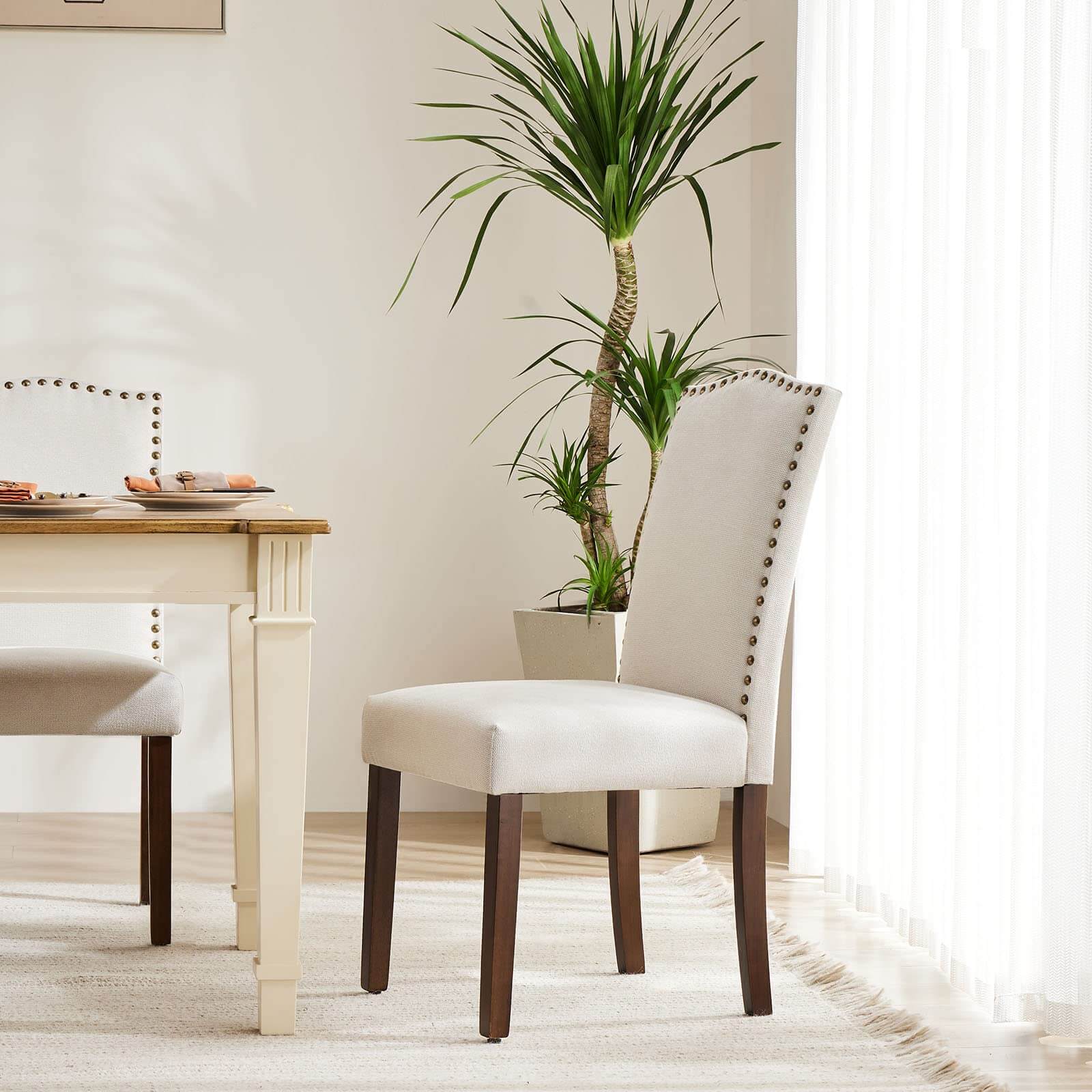 Elegant Modern Armless Dining Chairs with Leather Cushion, Sturdy Rubberwood Legs