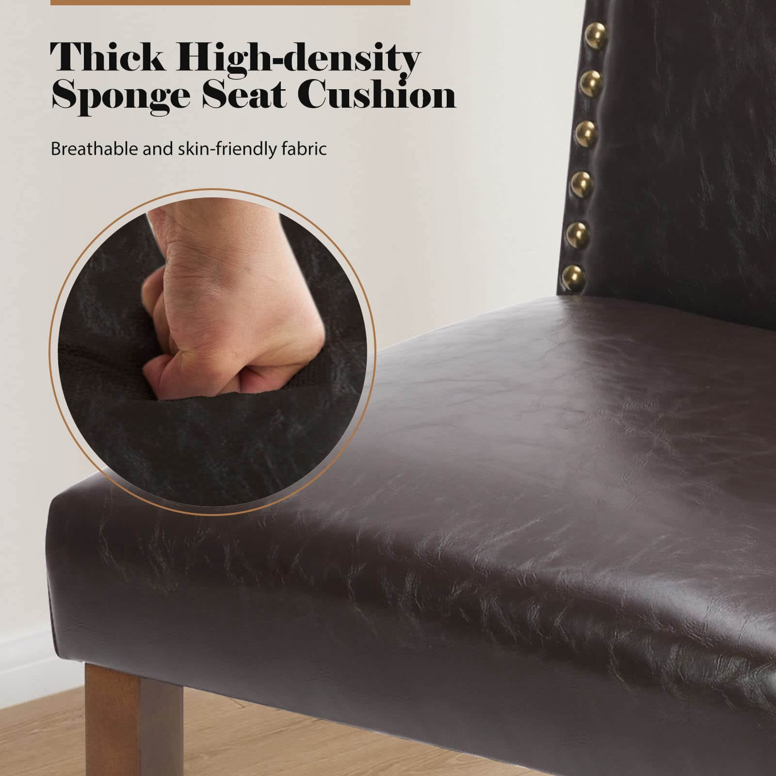 Elegant Modern Armless Dining Chairs with Leather Cushion, Sturdy Rubberwood Legs